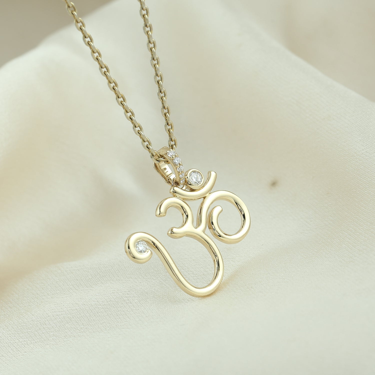 14K Solid Yellow Gold Bezel Set Diamond OM Religious Pendant Necklace - Spiritual Jewelry for Meditation, Yoga & Meaningful Gifts