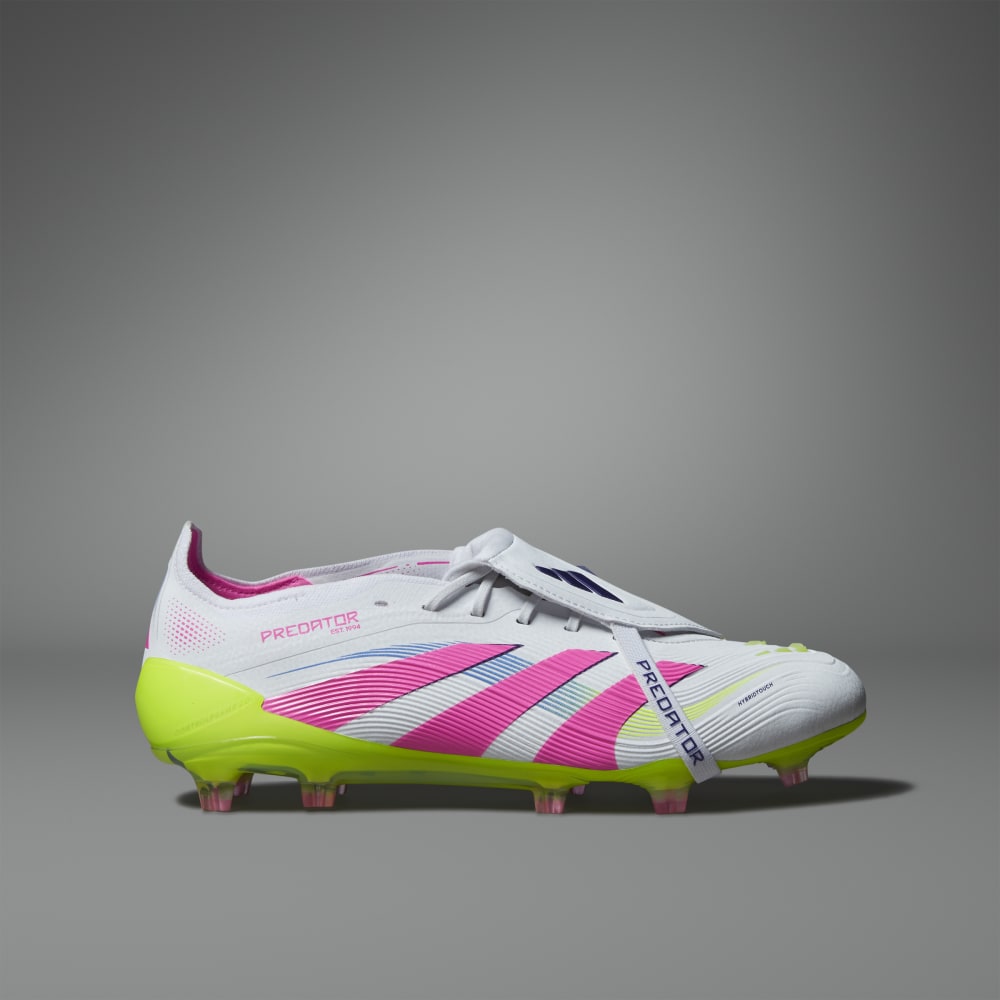 Adidas Predator Elite FG Soccer Cleats - Fold Over Tongue Design, Cloud White/Lucid Pink/Lucid Lemon - Perfect for Competitive Matches & Training Sessions