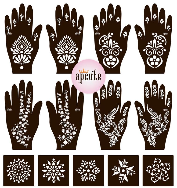 Apcute 13-Piece Mehndi Henna Tattoo Sticker Set for Hands | Temporary Tattoo Stencils for Women & Girls | Easy 4-Step Application | Perfect for Weddings, Festivals & Parties