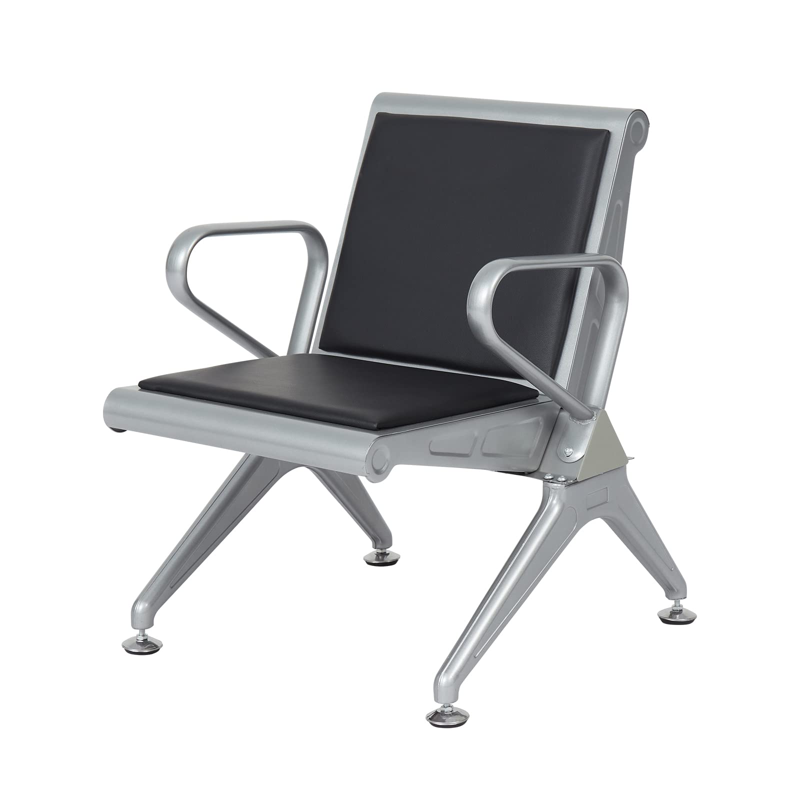 kinbor PU Leather Office Reception Guest Chair - Black Waiting Room Sofa for Visitor Seating in Office, Hall, Barber Shop, Airport & Hospital (1 Seat) - Perfect for Lobbies, Waiting Areas & Professional Spaces