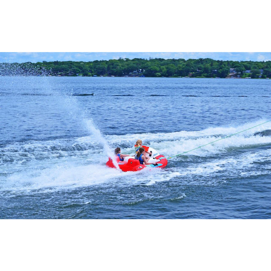 Rave Maverick 3 Person Towable Tube - Heavy Duty Inflatable Water Tube for Boating, Lake & Beach Fun - Perfect for Family & Friends Water Sports Activities
