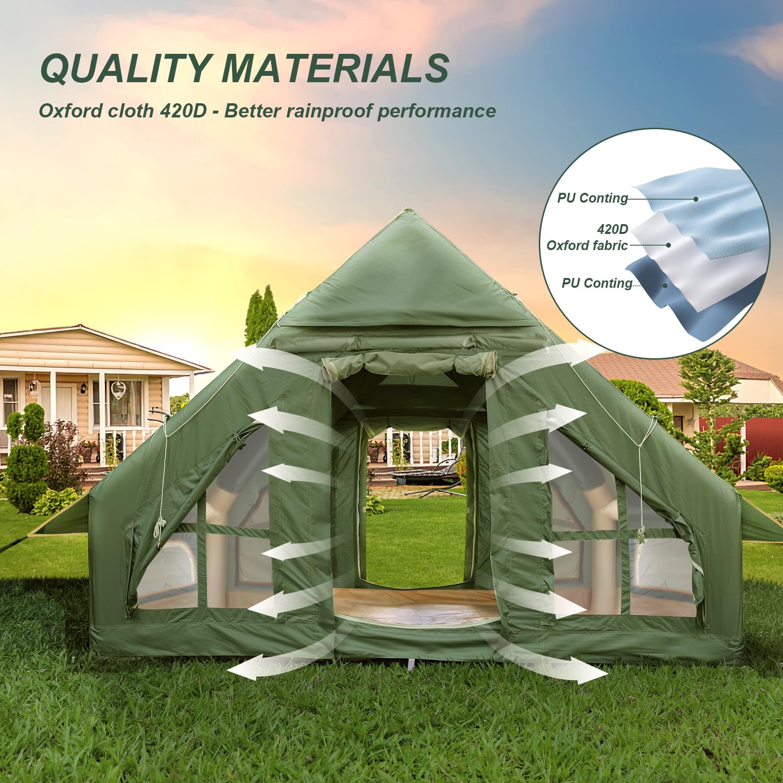 **Inflatable Camping Tent with Pump & Stove Jack – 4-6 Person Waterproof Air Tent for Outdoor Adventures – Easy Setup for Family Camping, Hiking & Backpacking**