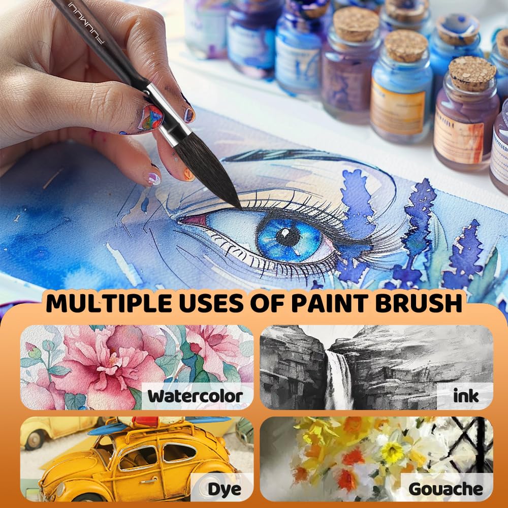 Fuumuui 4-Piece Squirrel Hair Pinstriping Brush Set - Professional Detail Script Liner, Scroll, Sword & Dagger Striper Brushes for Automotive, Sign Painting & Fine Art - High Performance Artist Paint Brushes Kit