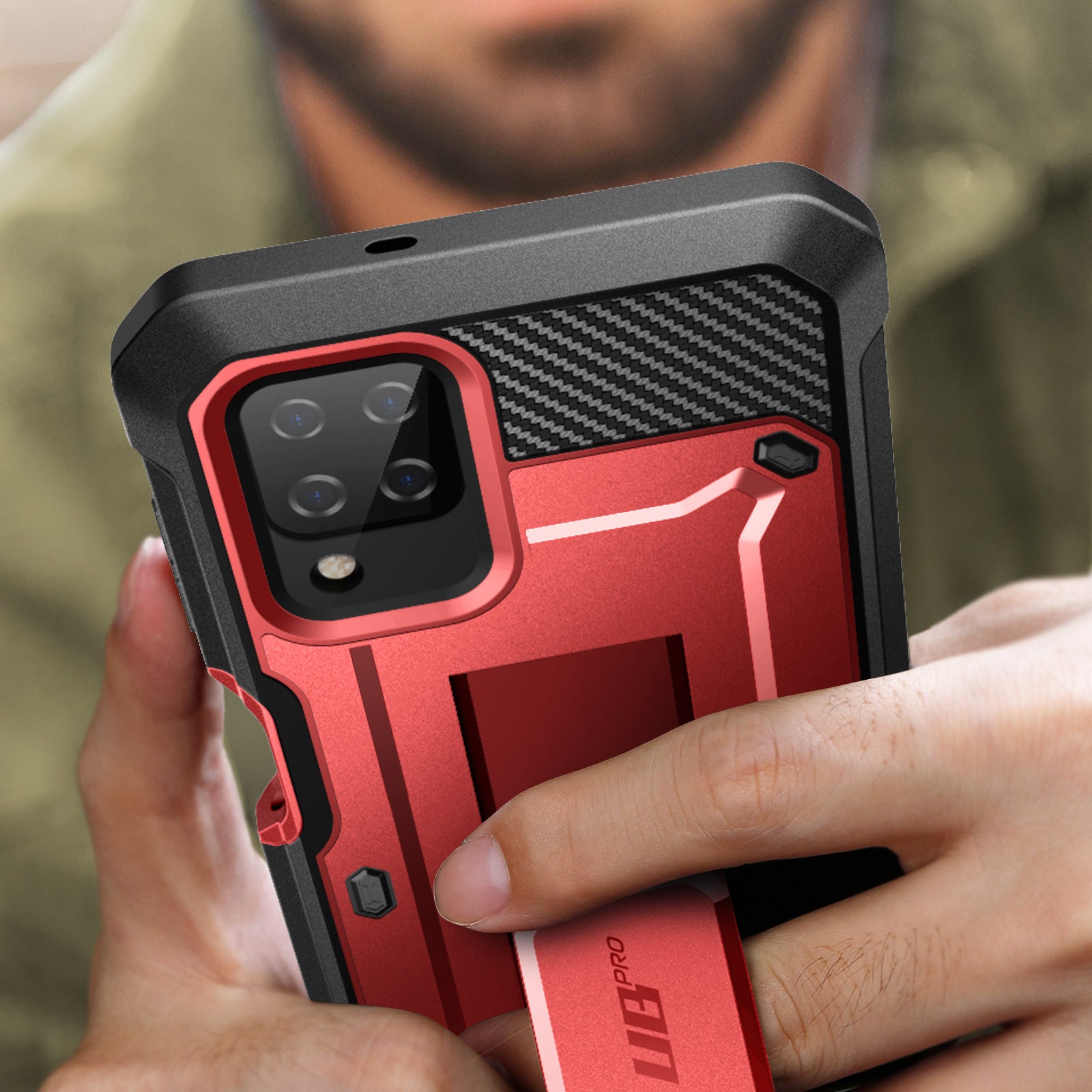 Samsung Galaxy A12 Unicorn Beetle Pro Rugged Holster Case - Shockproof Protective Cover with Belt Clip (Metallic Red) - Perfect for Construction, Outdoor Work & Extreme Sports