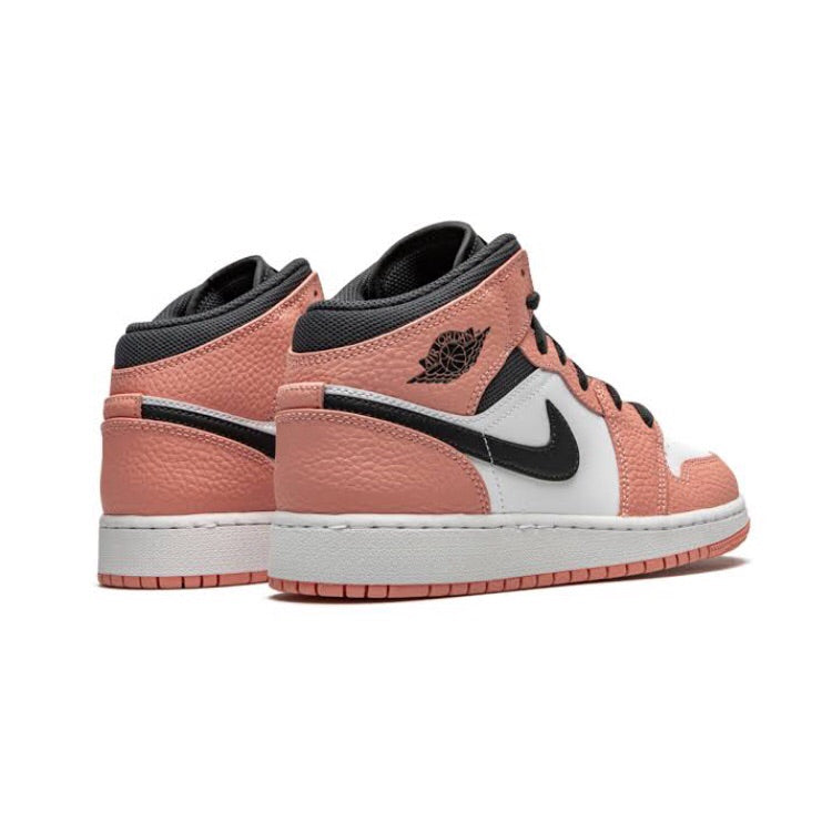 Air Jordan 1 Mid GS Pink Quartz Dark Smoke Grey Basketball Shoes for Women & Girls - Perfect for Casual Wear, Street Style & Court Performance