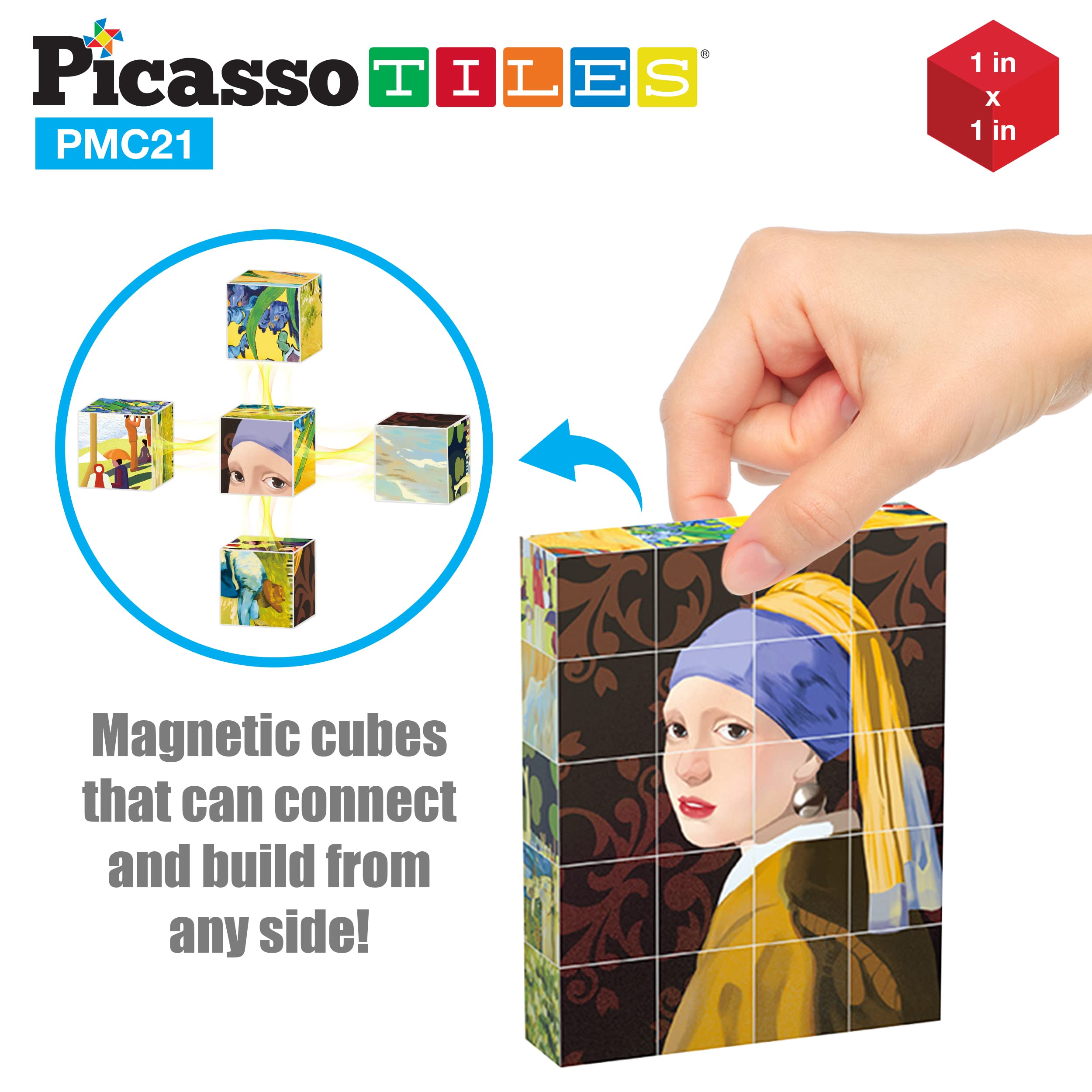 PicassoTiles 400pcs Magnetic Puzzle Cube Set - World Famous Art Paintings with Free Frame & Ideabook - STEM Educational Toy for Kids & Adults - Creative Brain Teaser for Home Decor, Classroom & Gift Giving
