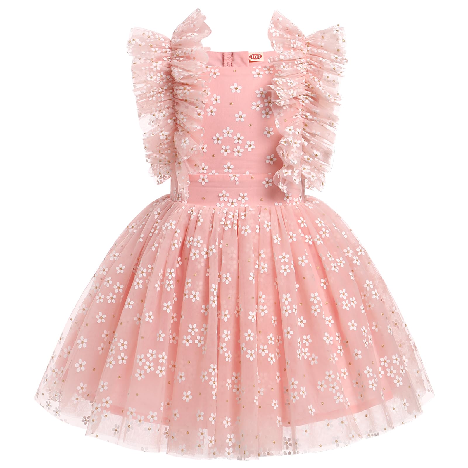 Butterfly Daisy Polka Dot Embroidered Princess Tulle Dress for Girls - Birthday Party, Wedding, Pageant & Evening Gown - Perfect for Special Occasions & Photo Shoots