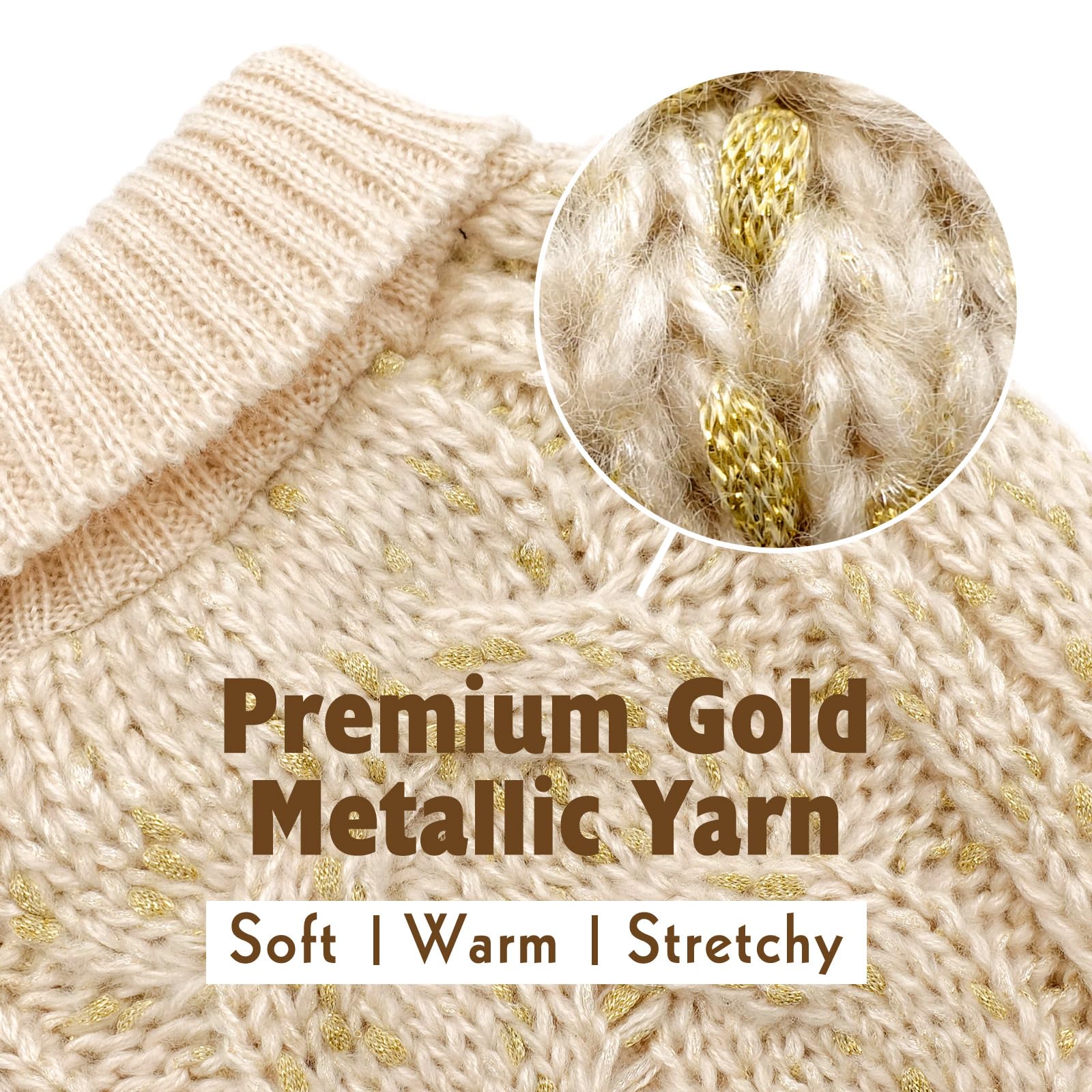 KYEESE Warm Dog Sweater for Small Dogs - Turtleneck Knit Dog Coat with Golden Yarn for Fall & Winter - Cozy Beige Large Size - Perfect for Outdoor Walks and Indoor Comfort