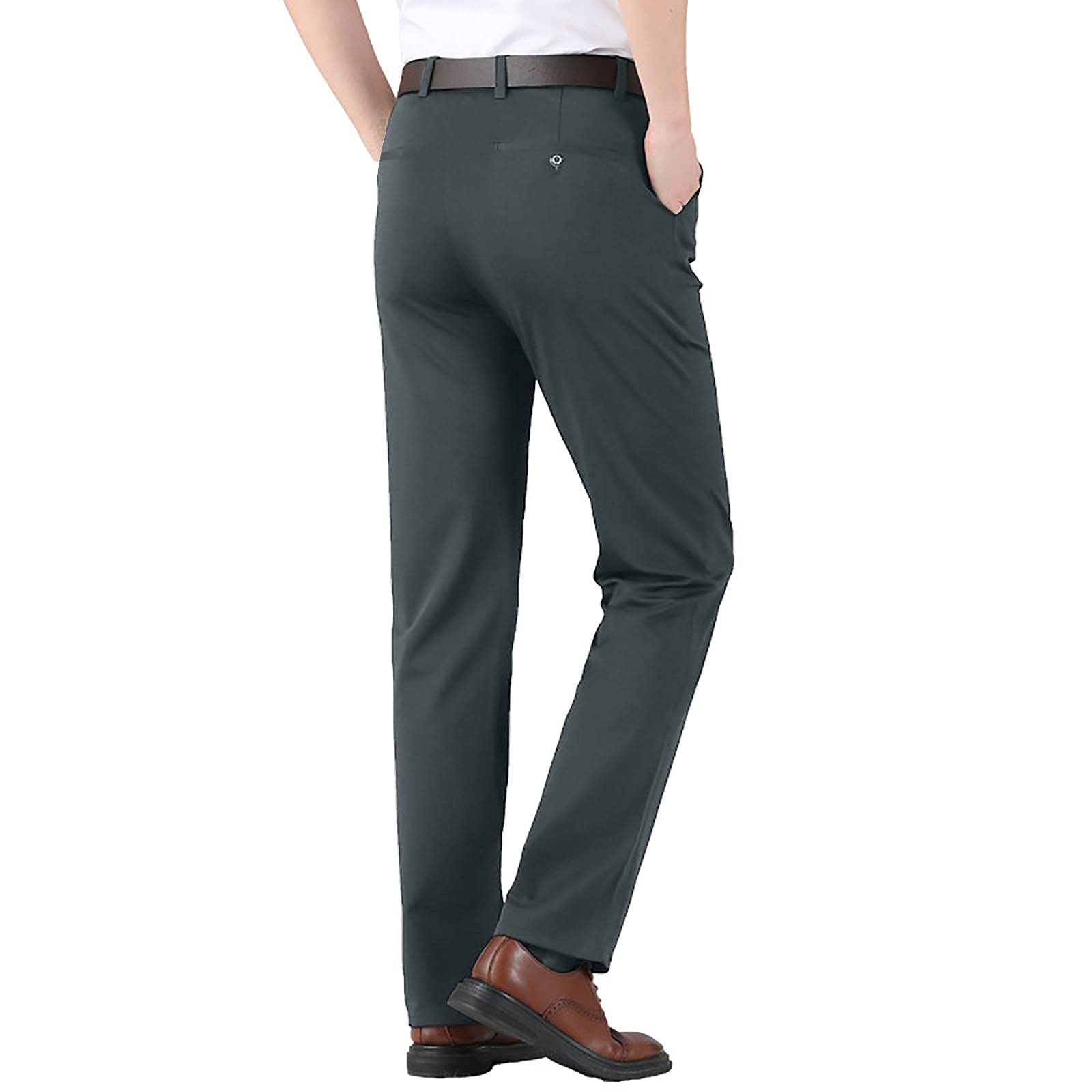 OSTELY Men's Business Casual Pants - Thin, High Waist, Elastic, Solid Color for Office & Travel | Comfortable Stretch Dress Pants for Work & Formal Occasions
