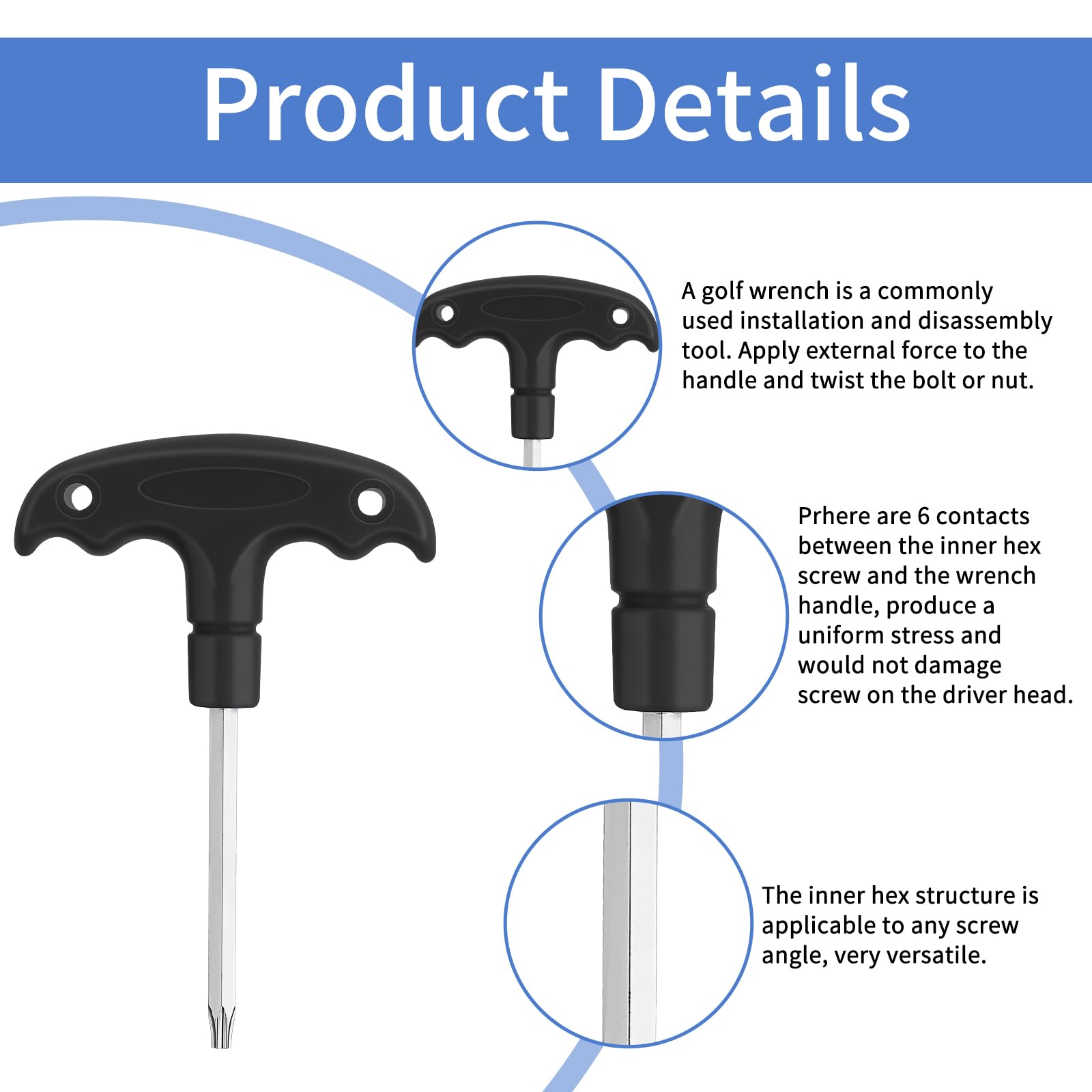 Premium Stainless Steel Golf Club Torque Wrench Tool - T20 Black Golf Head Adjustment Wrench with Ergonomic Plastic Handle | Perfect for Golf Club Repair, Driver Adjustment & Club Maintenance