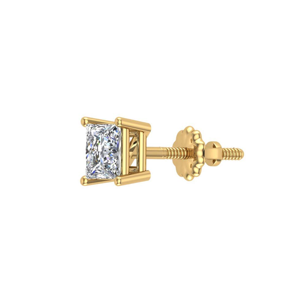Princess Cut Diamond Stud Earrings for Men & Women - Single Replacement Earring (0.21 CTW) | Perfect for Gifts, Weddings & Everyday Luxury Jewelry