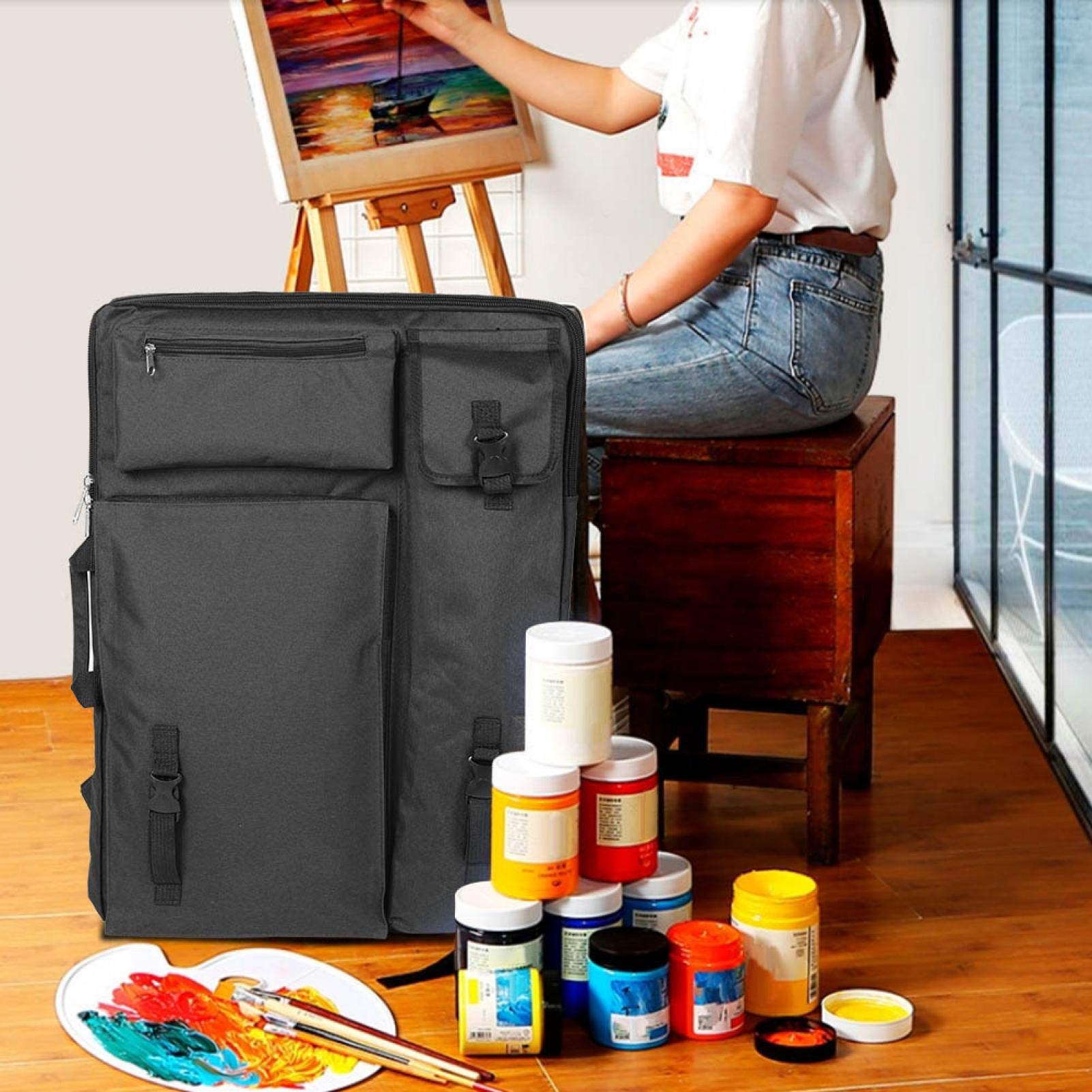 Multi-Function Adjustable Travel Sketching Bag - Large Canvas Artist Backpack for Sketching, Travel & Camping (Black) | Perfect for Outdoor Art, Urban Sketching & Creative Adventures