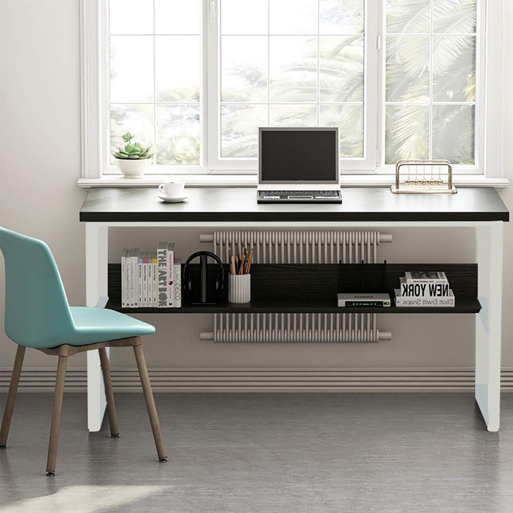 43 Inch Wooden Computer Desk with Bookshelf & Storage Shelves - Modern Office Writing Desk, Laptop Study Table Workstation with Metal Frame - Home Office Furniture for Small Spaces (Black) | Perfect for Remote Work, Gaming & Study Rooms