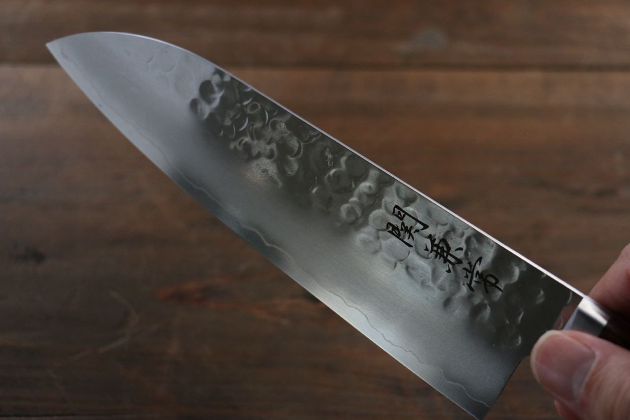 Kanetsune VG1 Hammered Santoku Knife 165mm - Japanese Mahogany Handle Chef Knife for Slicing, Dicing & Chopping Vegetables, Meat & Fish