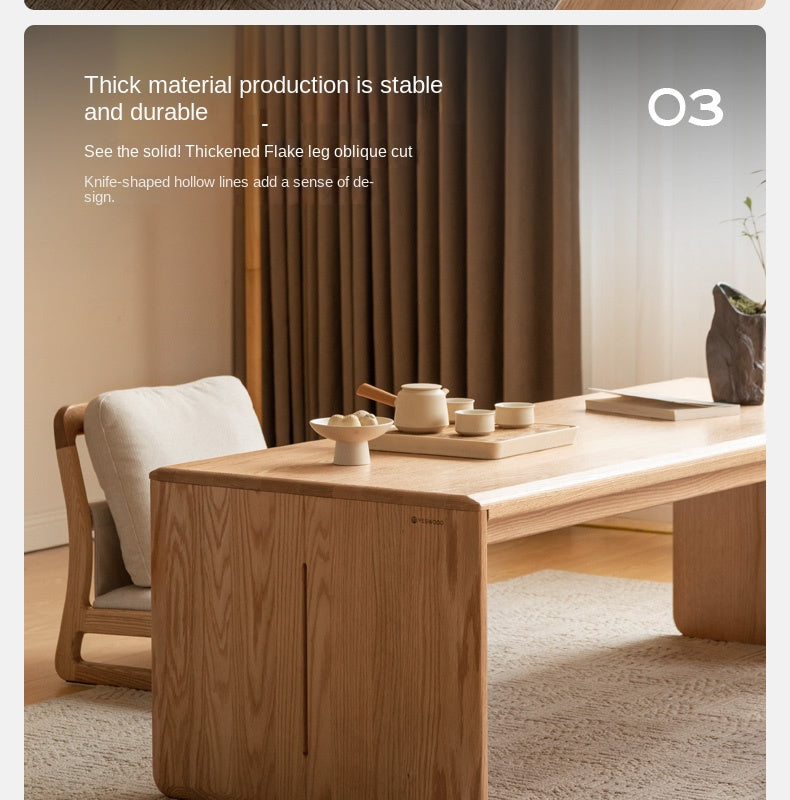 Solid Oak Wood Tatami Tea Table - Japanese Style Low Coffee Table for Zen Living Room, Meditation, and Tea Ceremony