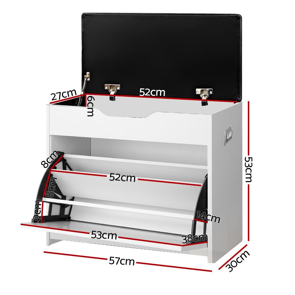 Artiss White Shoe Cabinet Bench - 15 Pair Shoe Organizer Storage Rack with Seat | Perfect for Entryway, Mudroom & Bedroom Shoe Storage