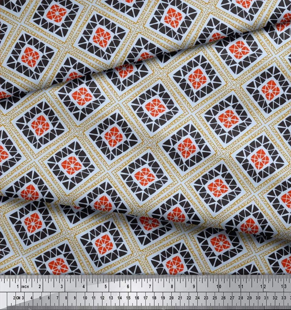 Soimoi Moss Georgette Blue Fabric by The Yard - 42 Inch Wide Geometric Printed Fabric for Dresses, Scarves & Home Decor | Square & Triangle Pattern Fashion Material