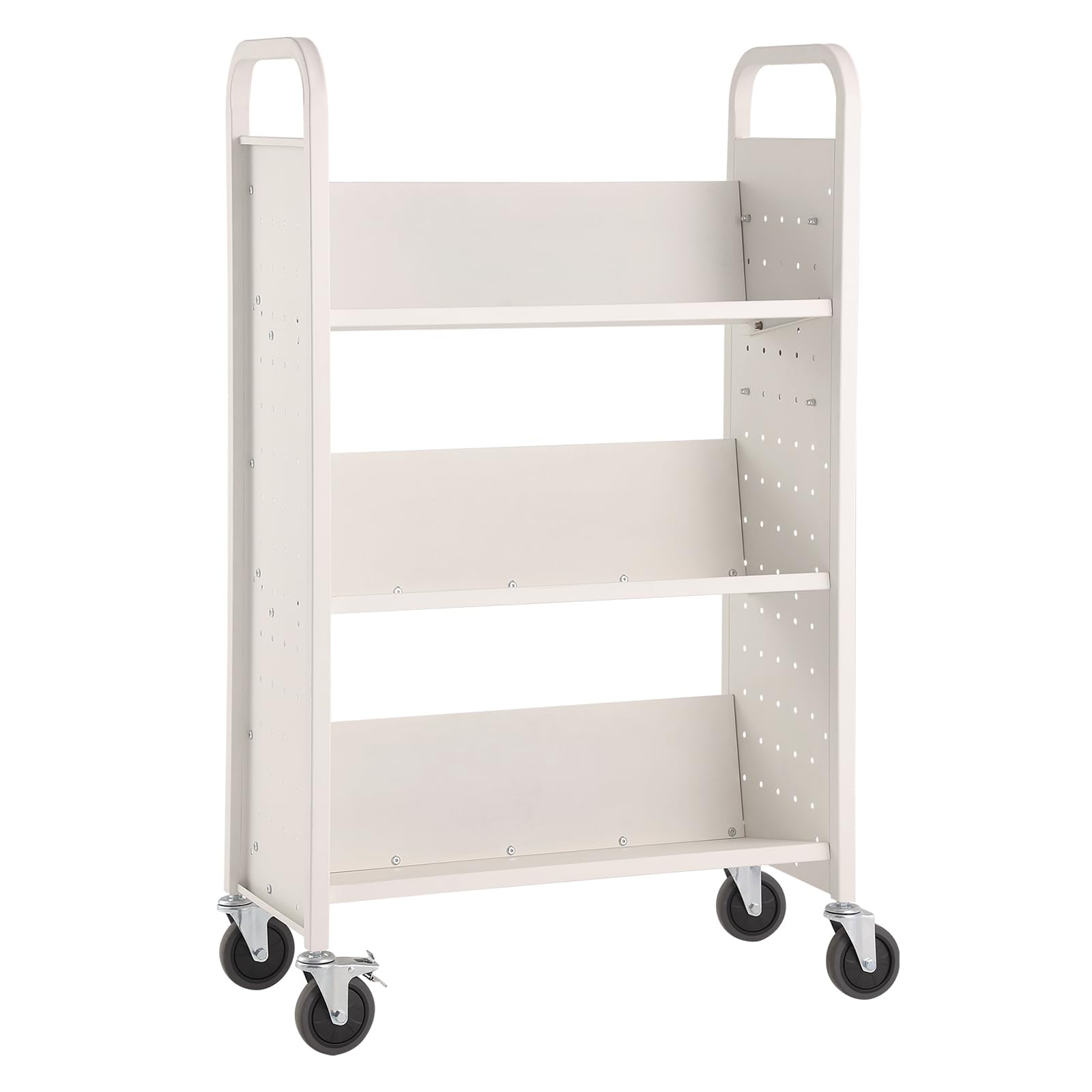VEVOR Heavy Duty Book Cart with Lockable Wheels - 330 lbs Capacity Rolling Library Cart, 31.1