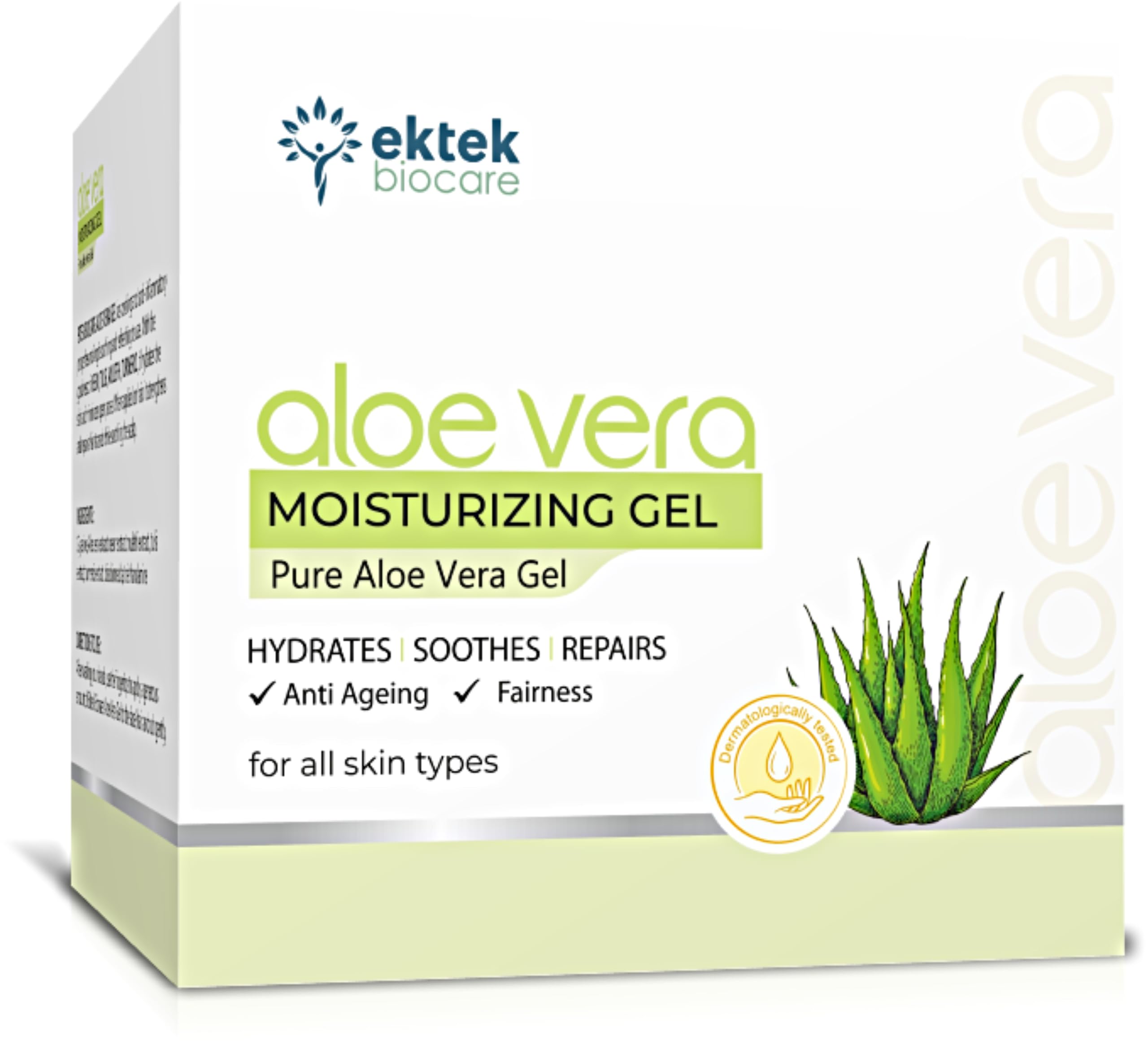 Ektek Biocare Pure Aloe Vera Gel 100ml for Face & Hair - Hydrating, Moisturizing, Soothing Skin Care Treatment | Natural Multipurpose Gel for Sunburn Relief, Acne, Dry Scalp & After Shave (Pack of 2) | Perfect for Daily Skincare & Hair Hydration Routine
