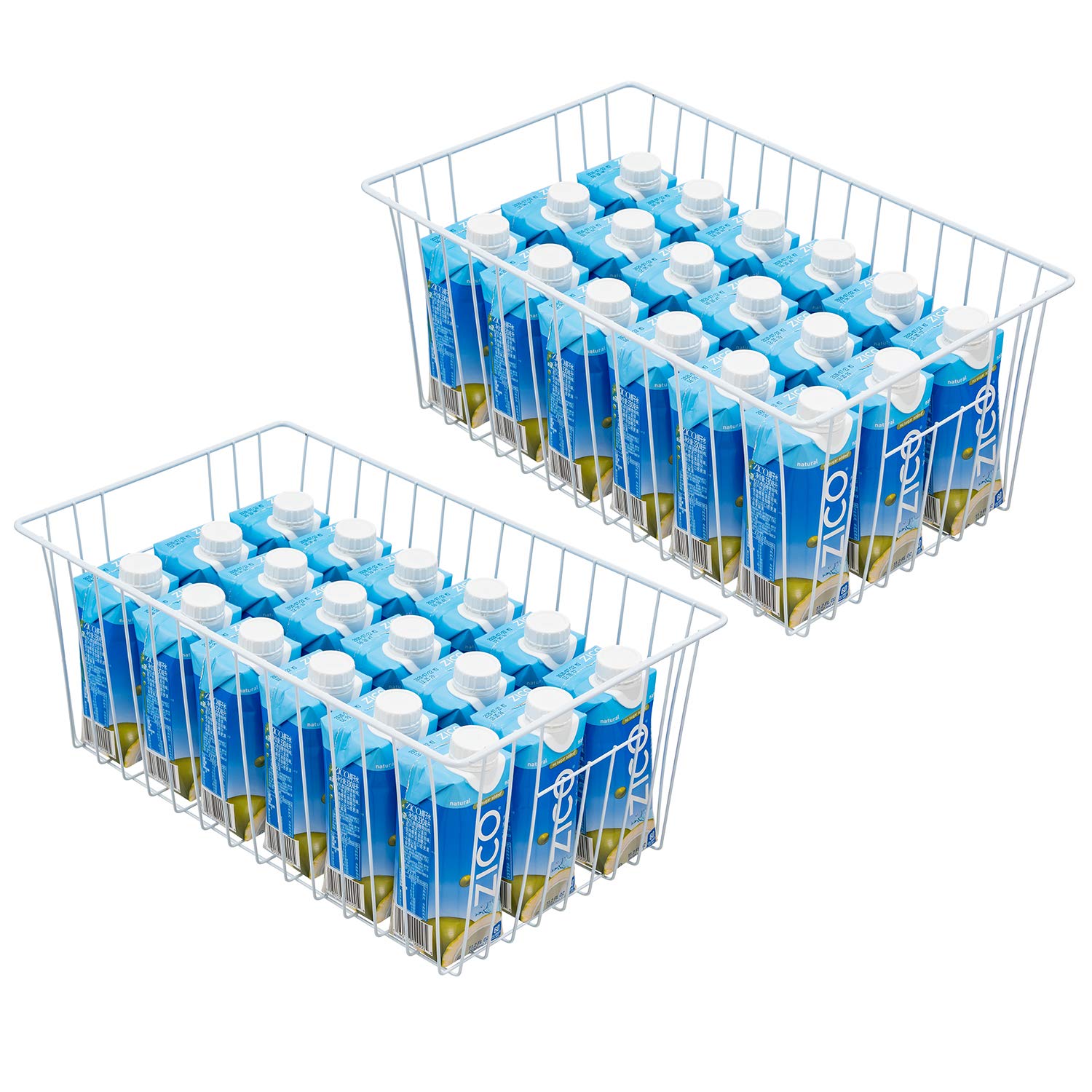16 Inch Freezer Wire Storage Organizer Baskets - Stackable Refrigerator Bins with Built-in Handles for Cabinet, Pantry, Closet & Bedroom Organization - Perfect for Kitchen, Garage & Home Storage Solutions