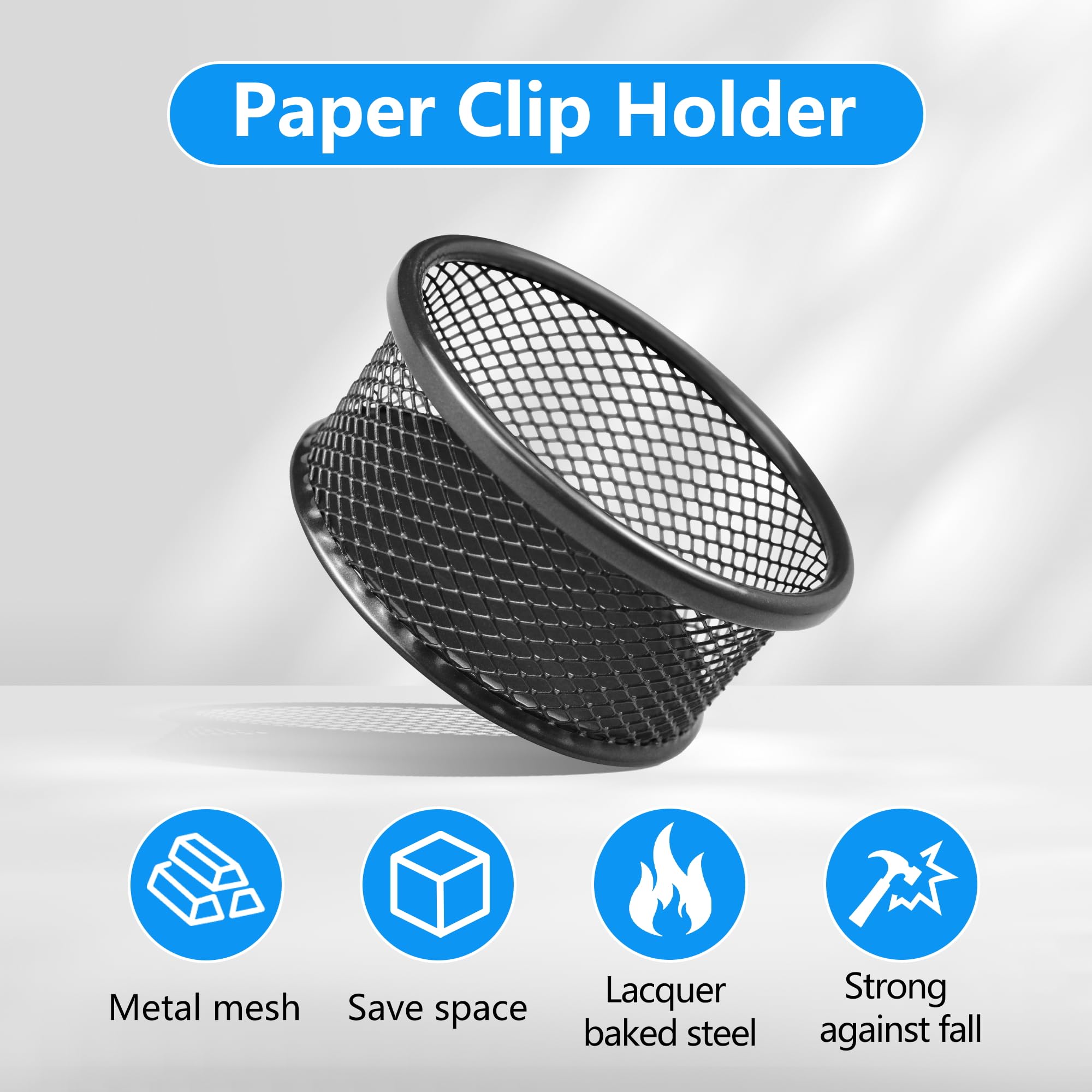 4 Pack Black Mesh Paper Clip Holder & Organizer - Metal Desk Dispenser for Binder Clips, Paperclips - Perfect for Home Office, School & Workspace Organization (Office Supplies)