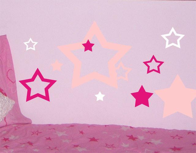 Stars Pink Hot Pink White Wall Stickers - Decorative Vinyl Decals for Kids Room, Nursery, Bedroom & Living Room - Easy Peel & Stick Wall Art for Home Decor