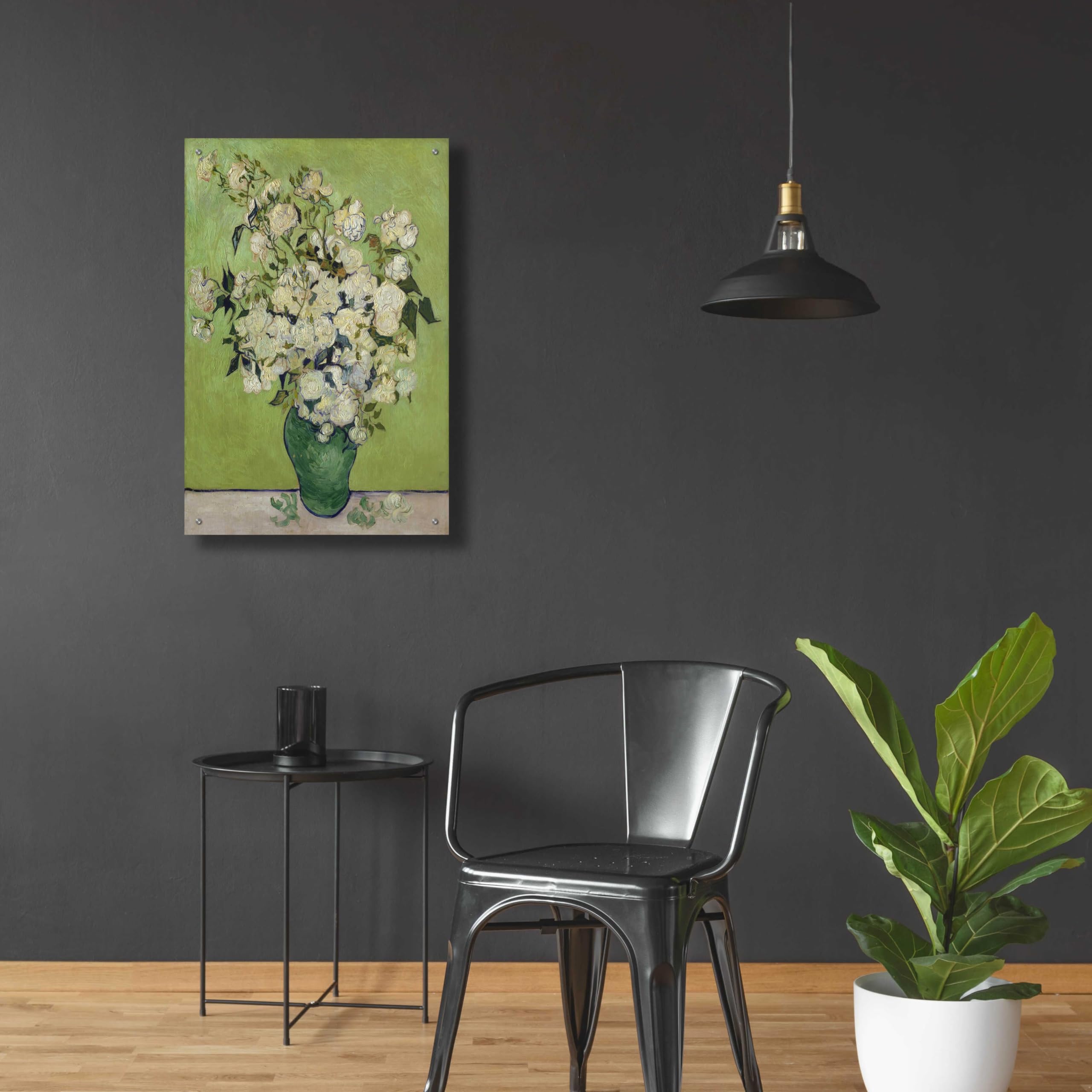 Vincent Van Gogh 'Vase of Roses' Acrylic Glass Wall Art Print - 24x36 Inches - Famous Flower Painting Reproduction for Living Room, Bedroom & Office Decor