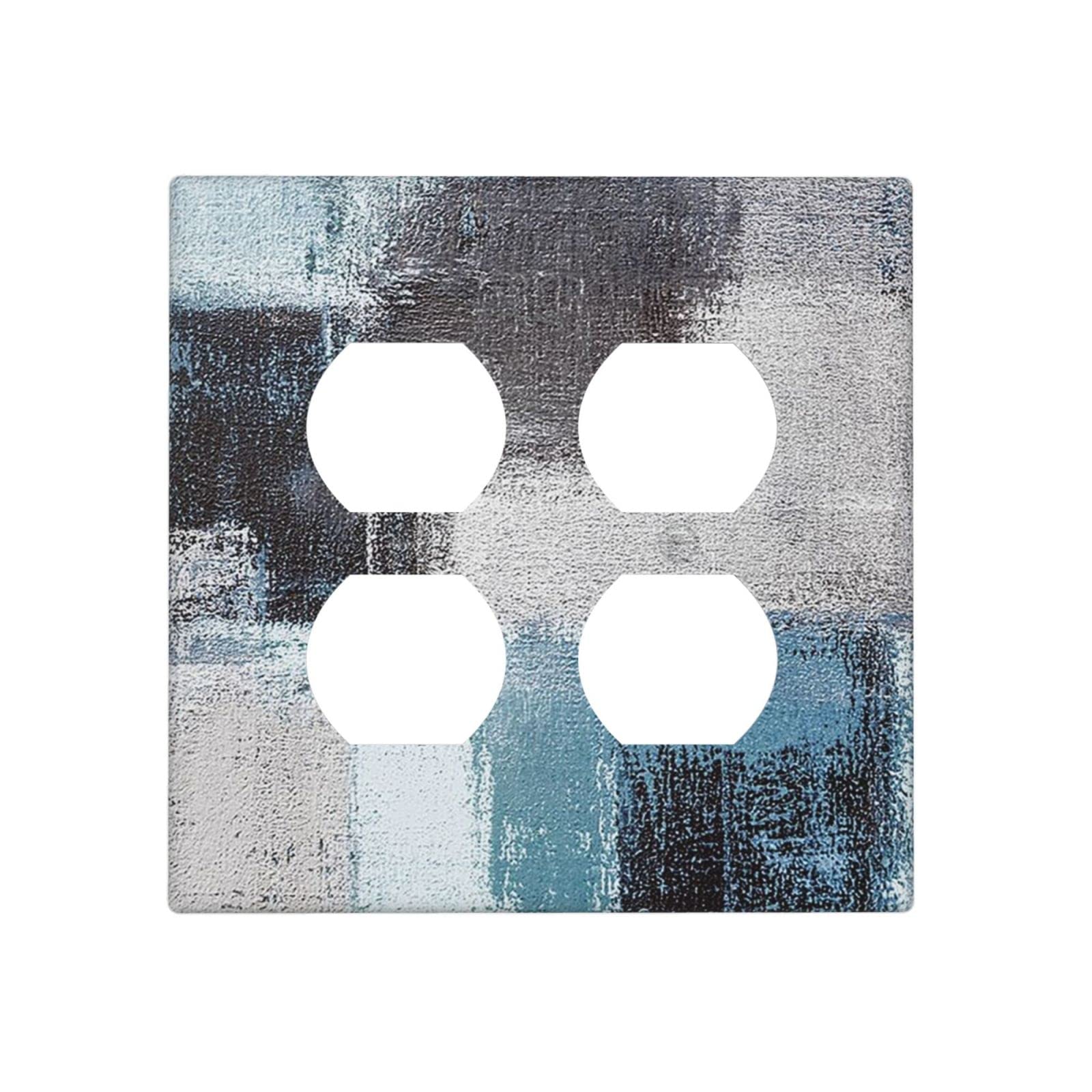 Abstract Blue Gray Black Wall Plate - Decorative 2 Gang Duplex Outlet Cover (4.5