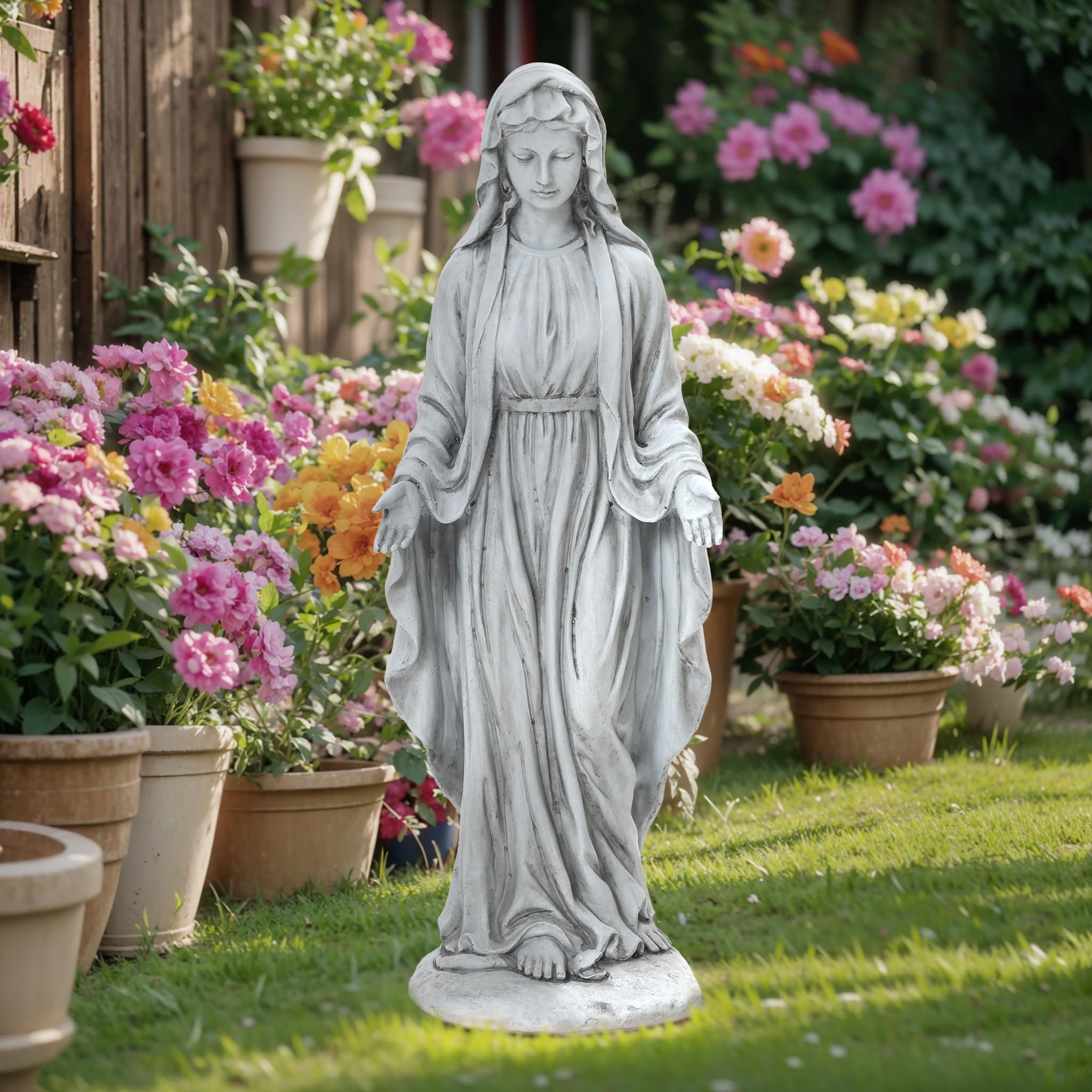 30'' Virgin Mary Outdoor Statue - Religious Garden Sculpture, Blessed Mother Statue for Patio & Yard Decor, Weather-Resistant Gray Virgin Mary Sculpture for Catholic Home, Church & Garden Devotion