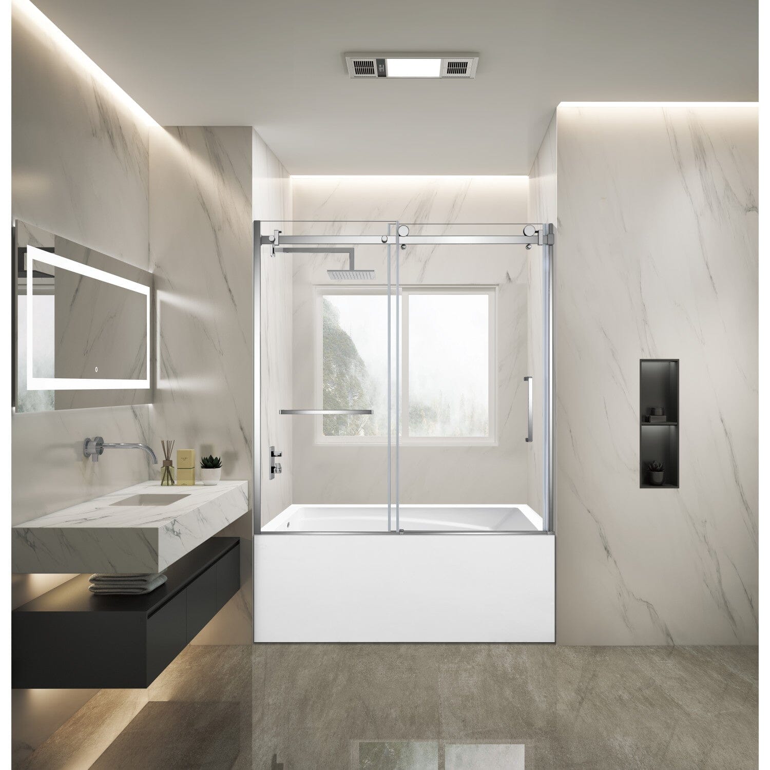 60 Inch Acrylic Rectangular 3-Wall Anti-Skid Alcove Bathtub with Sliding Door - Left Hand Drain - Perfect for Small Bathrooms & Modern Home Spa Relaxation