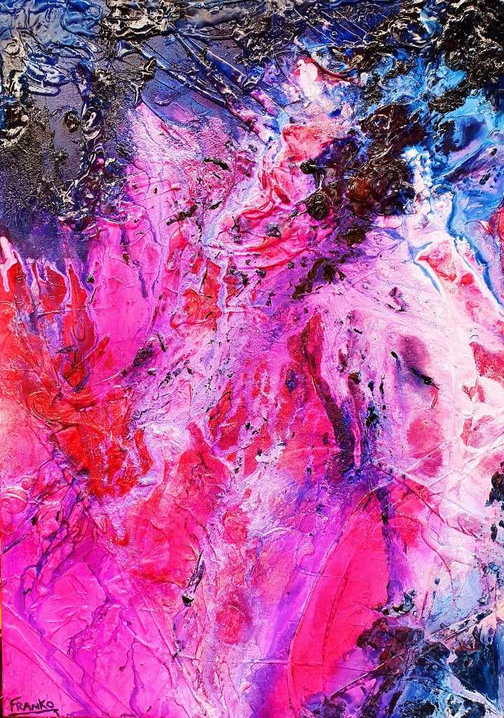 Atomic Ninja 140cm x 100cm Pink Blue Textured Abstract Canvas Art - Modern Wall Decor for Living Room, Bedroom & Office