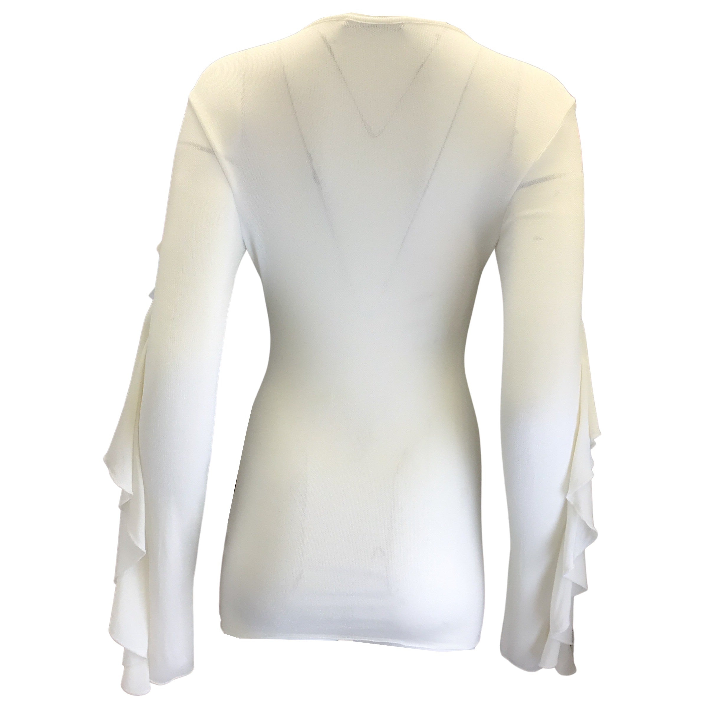 Balmain Ivory & Gold Buttoned Ruffled Long Sleeve Knit Blouse for Women | Elegant Office Wear & Evening Party Outfit