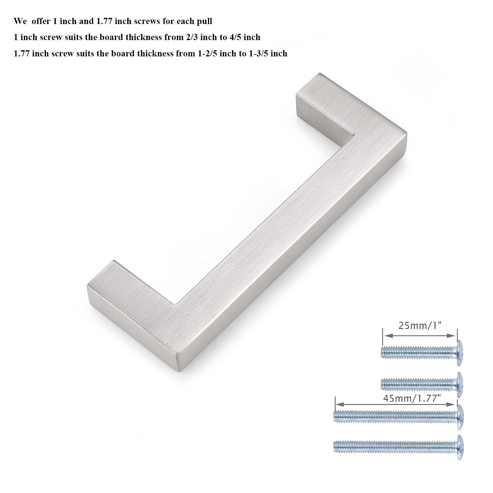 5 Pack Brushed Nickel Square Bar Drawer Pulls - 3.5