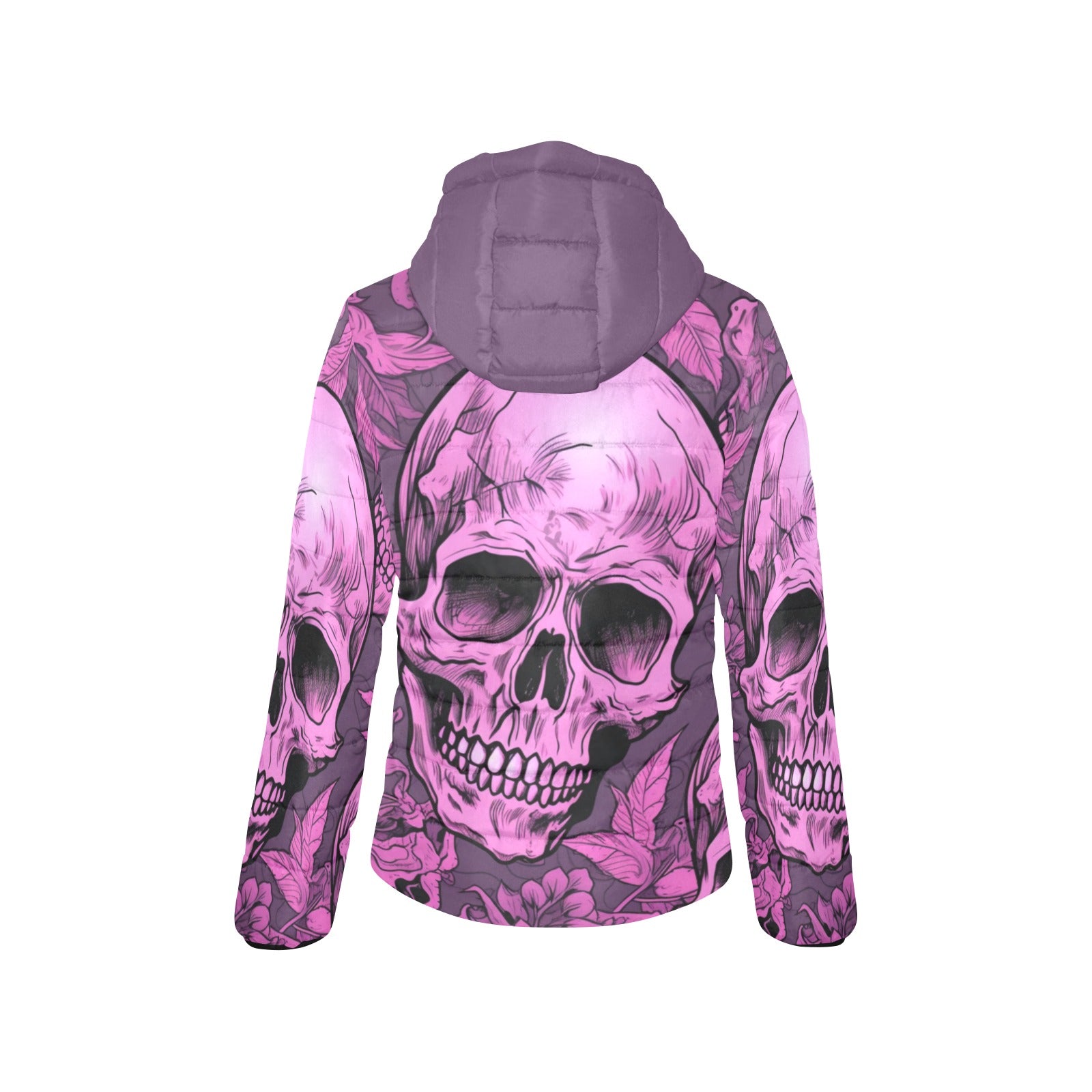 Stylish Pink Skulls Padded Hooded Jacket for Women - Trendy Winter Outerwear for Streetwear & Casual Fashion