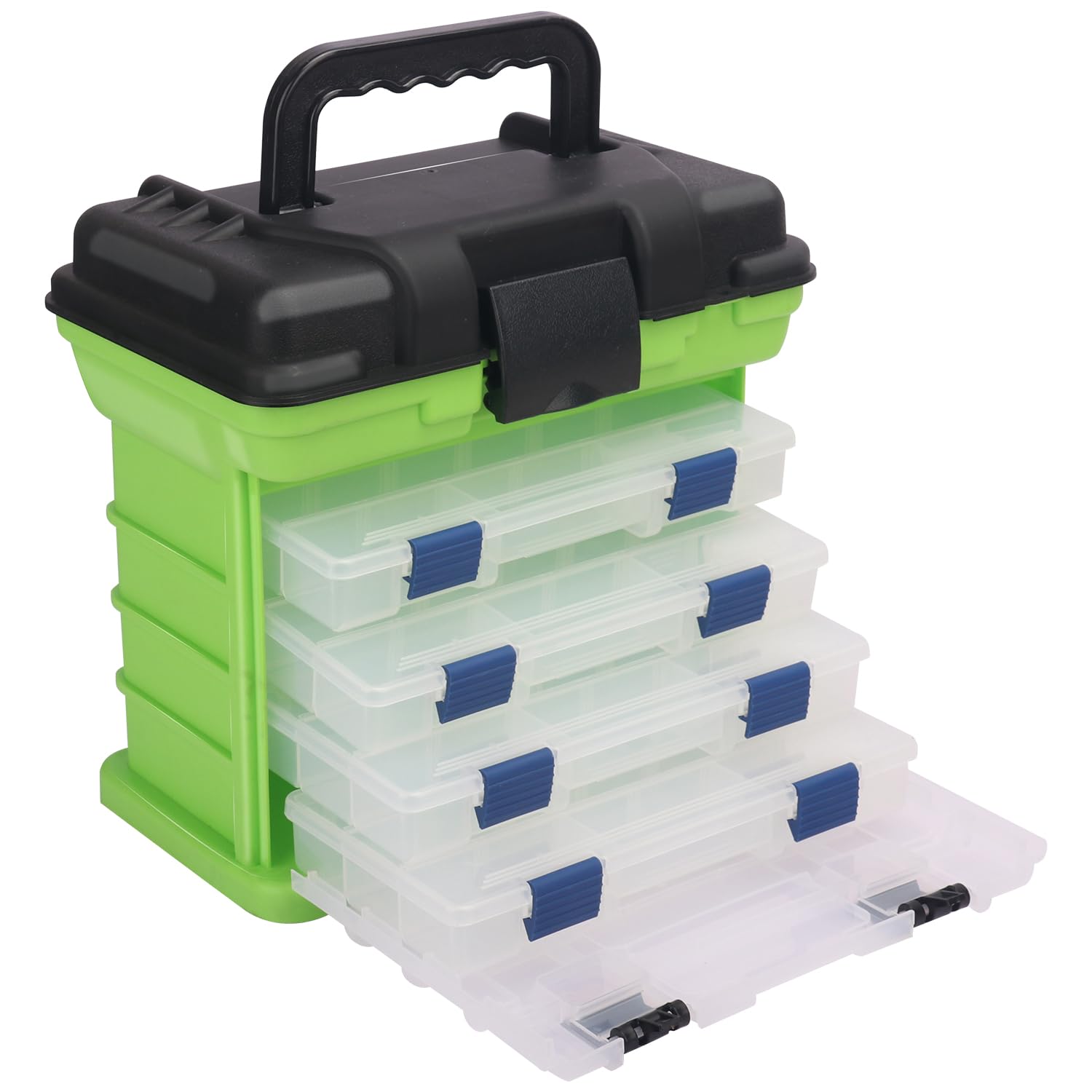 **KUKLIPJIM 4-Layer Fishing Tackle Box with Quick-Access Lid – Durable Storage for Fishing Gear, Hooks, Lures & Accessories (Green) – Perfect for Freshwater & Saltwater Fishing Trips**