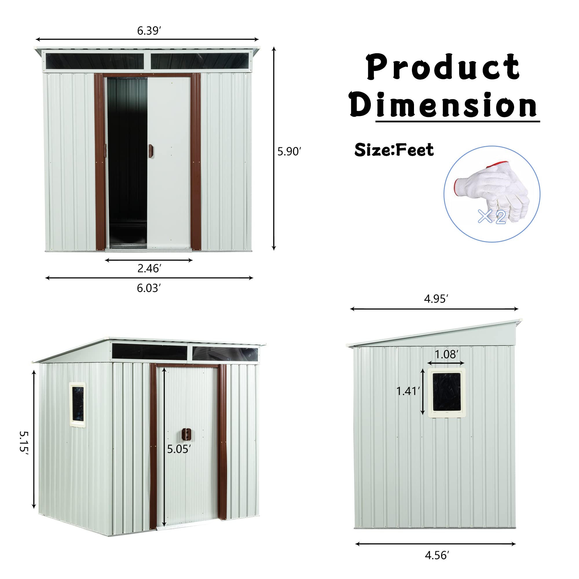 6.4 x 5ft White Steel Outdoor Storage Shed with Floor Frame & Double Lockable Doors - Durable Metal Garden Tool Shed for Backyard, Patio, Lawn Organization (Includes Side Window) | Perfect for Storing Lawn Mowers, Gardening Tools & Outdoor Equipment
