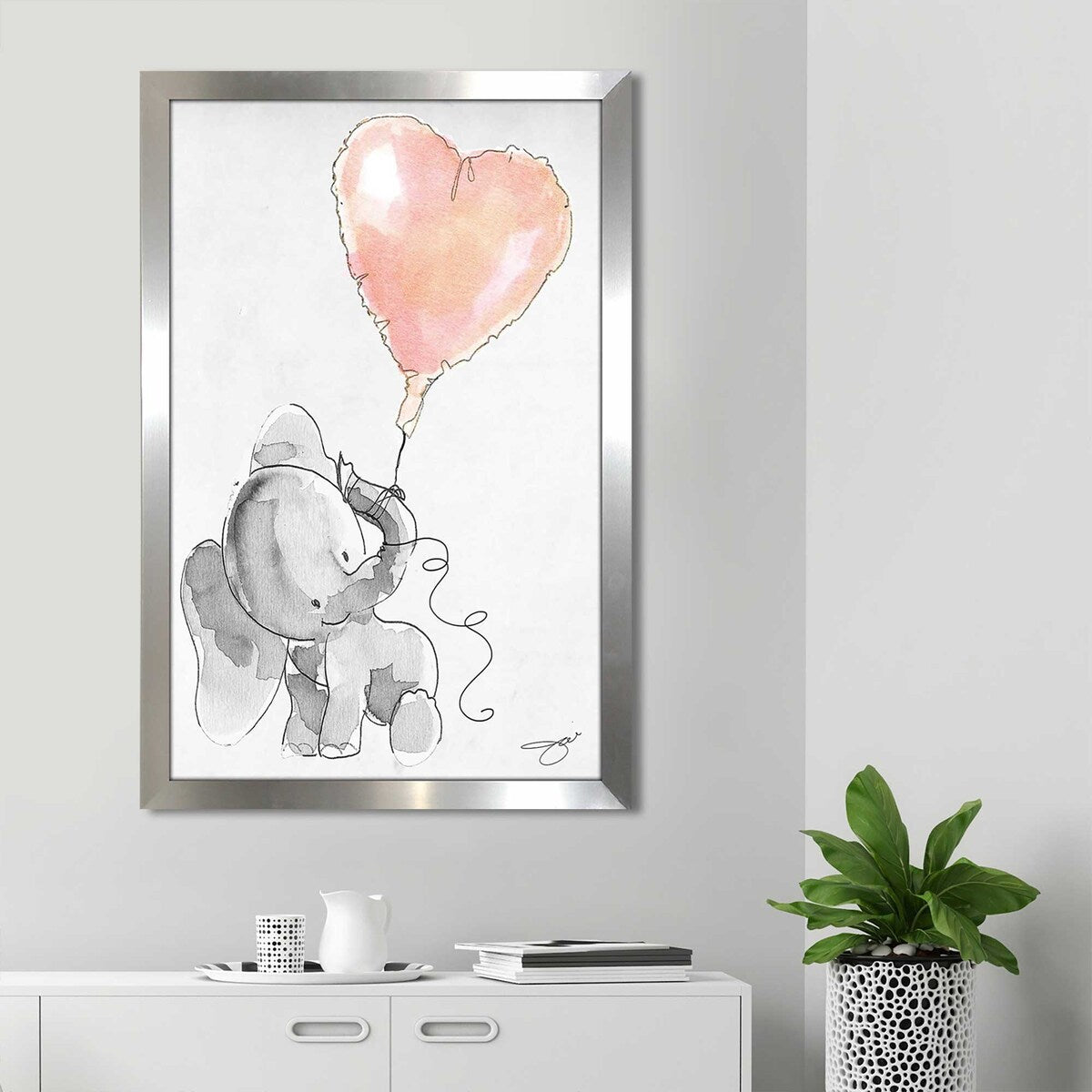 Jodi Print Baby Elephant Heart Acrylic Wall Art - Nursery Decor, Kids Room Decoration, Baby Shower Gift, Animal Theme Home Decor