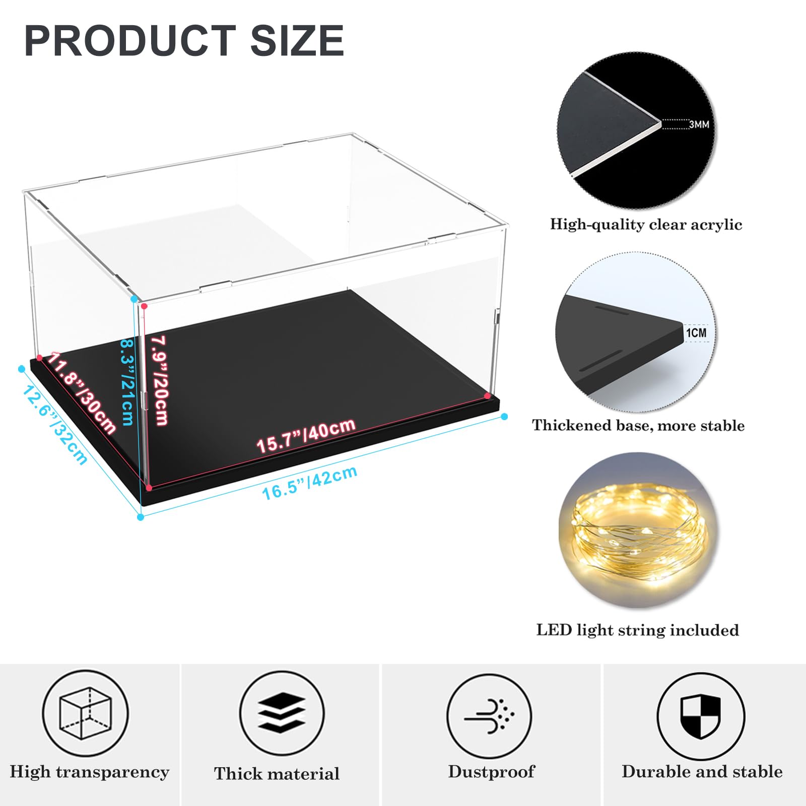 Nynelly Clear Acrylic Display Case for Lego 21319 & 75292 Sets - 11.8×15.7×7.9 Inch Countertop Showcase with Black Base - Perfect for Collectible Figures, Toys, and Miniature Displays - Ideal for Home, Office, or Retail Store Decor