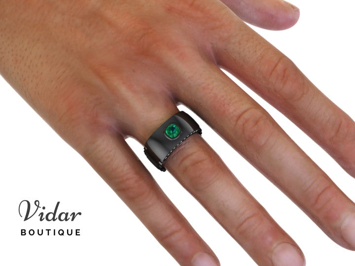 Men's Emerald Green Wedding Band Ring - 14K Gold Plated for Men - Perfect for Engagement, Anniversary & Special Occasions