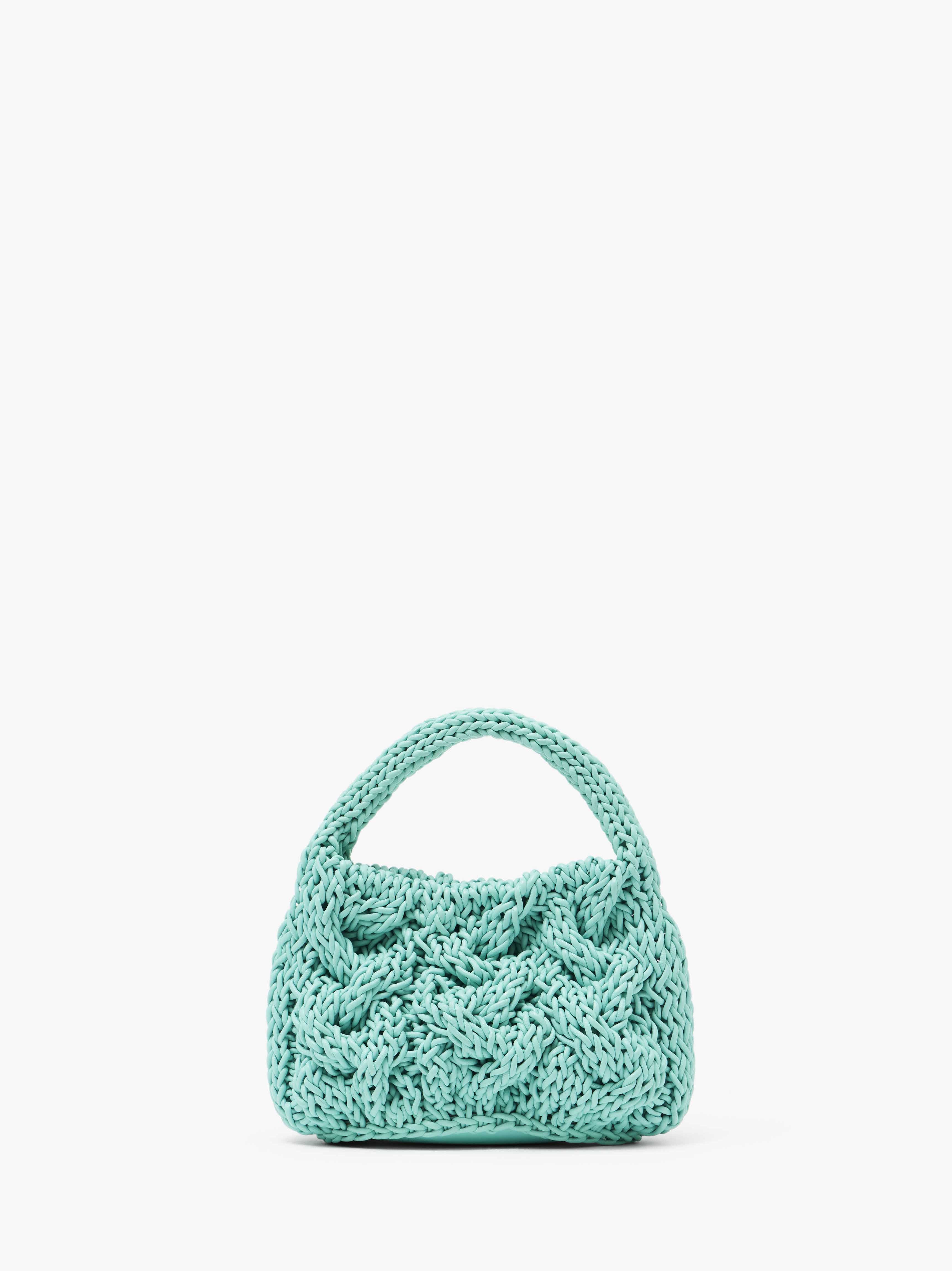 Small Cable Knit Bag with Leather Drawstring & Top Handle - Stylish & Versatile for Everyday Use, Work, or Travel