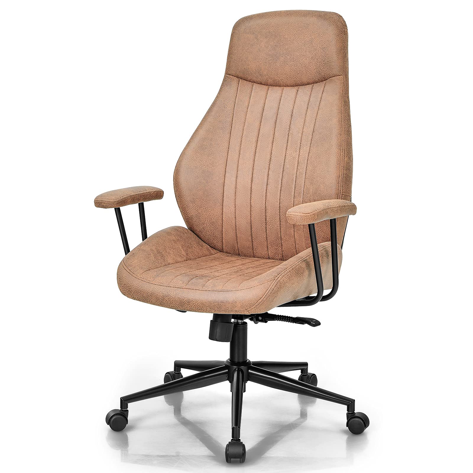 Premium Ergonomic Office Chair - High Back Executive Desk Chair with Adjustable Height & Tilt, Suede Leather Managerial Chair for Home & Office Workspaces - Comfortable Seating for Long Hours, Gaming & Remote Work (Brown)