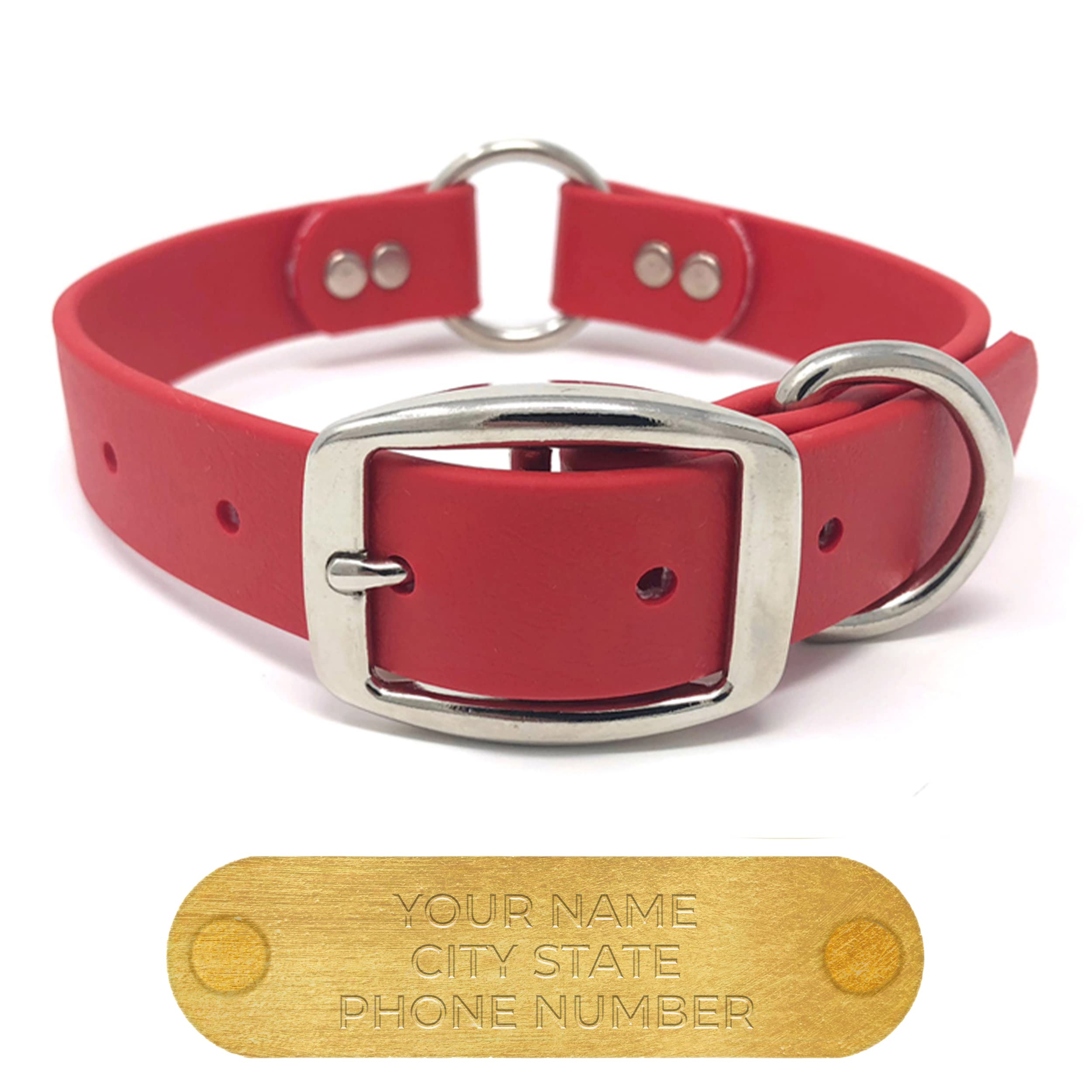 **Custom Engraved Biothane Dog Collar - Small Red Waterproof Pet Collar with Name Plate, Double Buckle & D-Ring - Durable, Easy to Clean - Perfect for Walks, Training & Outdoor Adventures**