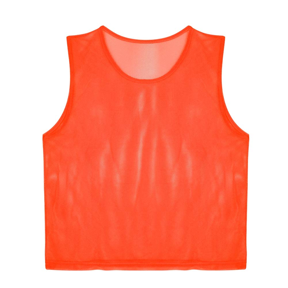 12 Pack Breathable Mesh Scrimmage Vests for Adults - Lightweight Training Bibs & Pinnies for Soccer, Football, Basketball (Orange) - Perfect for Team Sports, PE Classes & Outdoor Activities