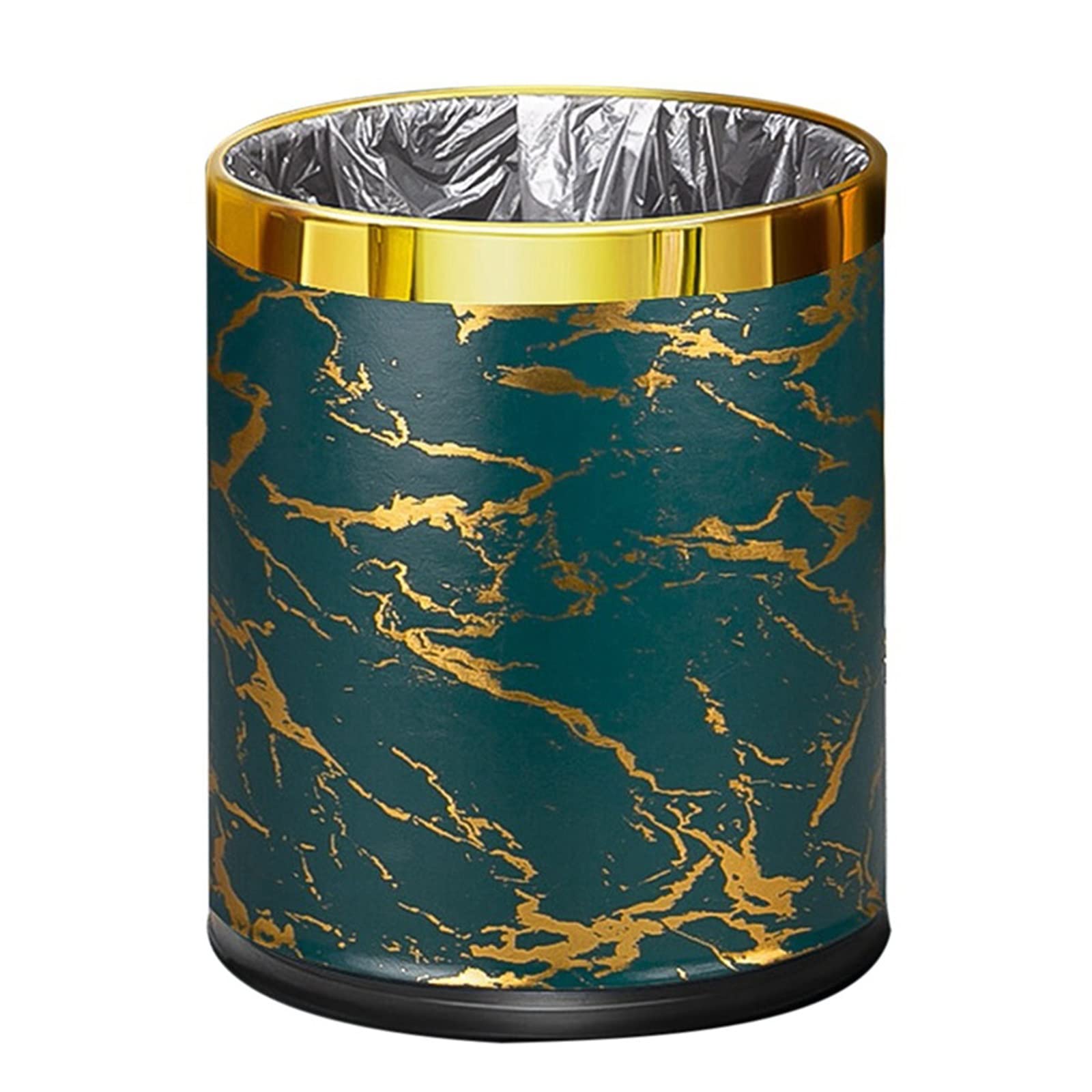 Premium Metal Round Trash Can - Luxury Dustbin for Home & Office, Kitchen Waste Basket, No Cover, Durable Garbage Bin in Brown, Black, Green - Ideal for Kitchen, Bathroom, Living Room & Office Spaces (Color: Green)