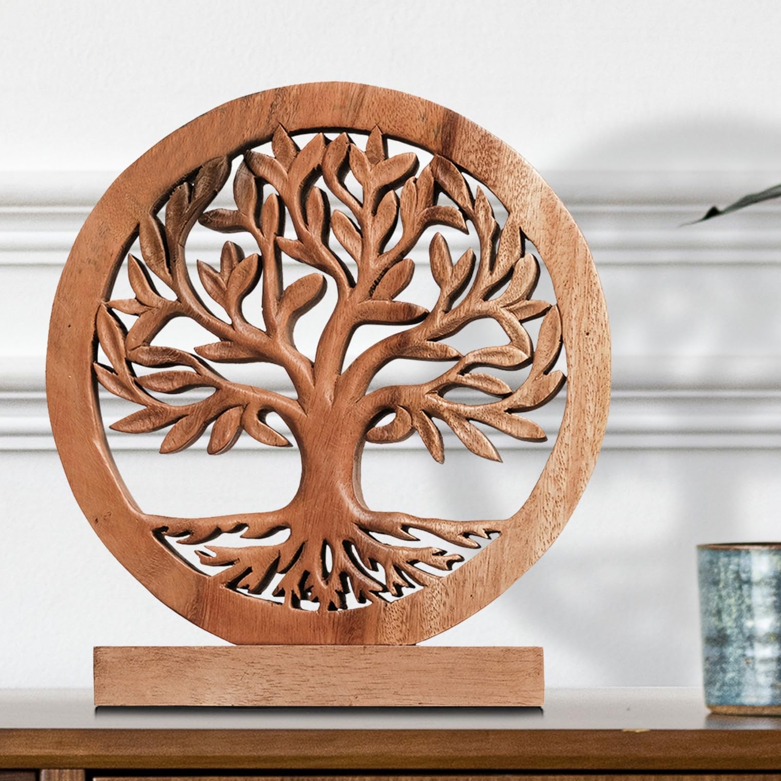 Decozen Wooden Tree of Life Sculpture - Unique Mother's Day & Birthday Gift for Mom, Handcrafted Home Decor for Living Room, Office, Shelf, Fireplace Mantel - Perfect Farmhouse & Boho Style Tabletop Decoration - Ideal for Mother's Day Celebrations & Home Styling