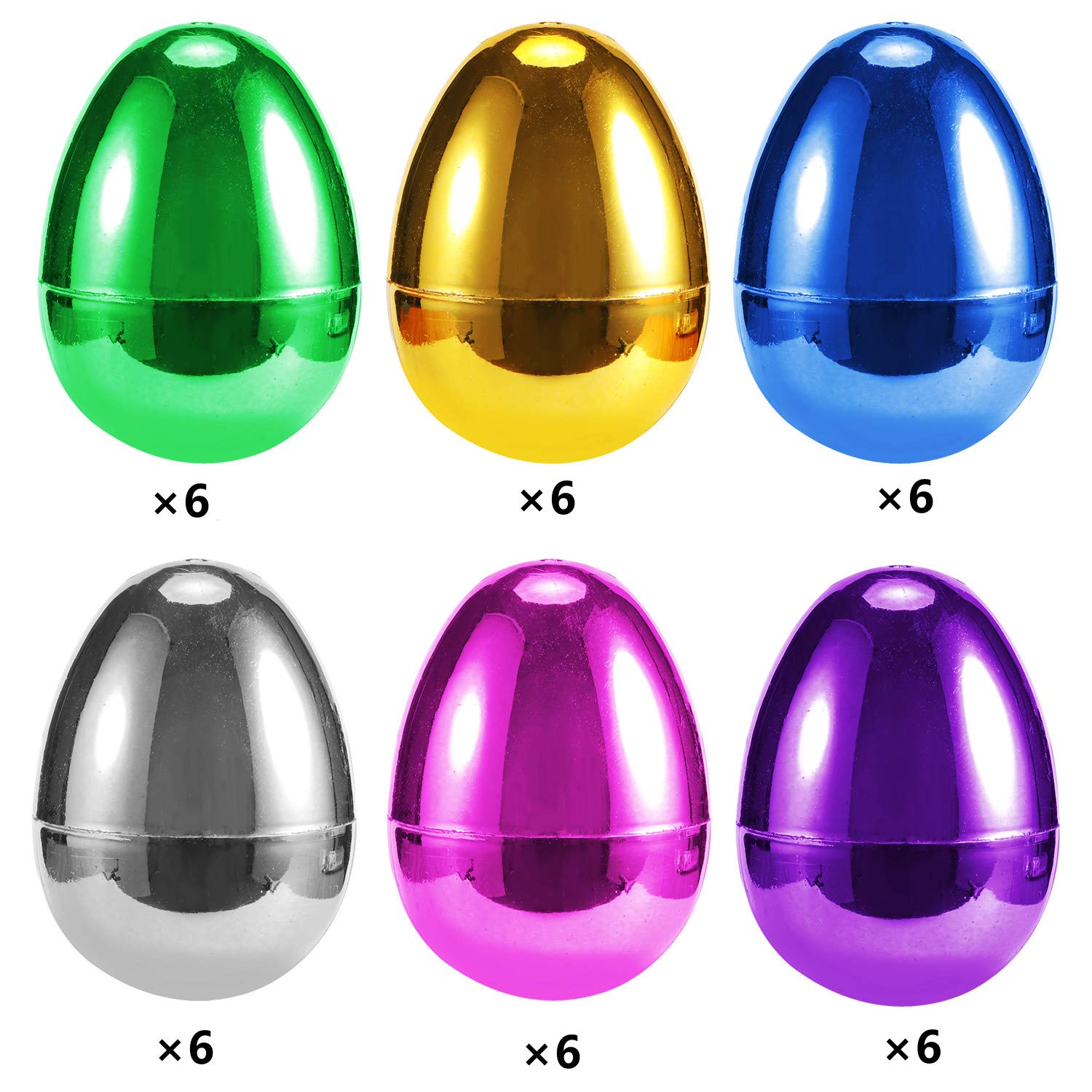 36 PCS Plastic Easter Eggs for Kids - 2.36 Inch Fillable Metallic Gold Easter Basket Stuffers for Toddlers, Boys, Girls & Teens - Perfect for Easter Egg Hunts, Party Favors & Spring Decorations