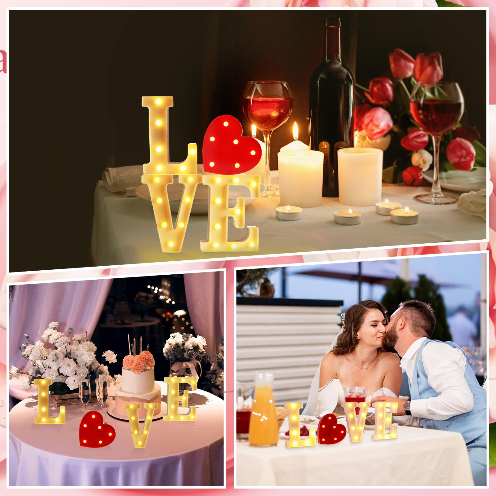 Valentine's Day LED Heart & Letter Marquee Light - Romantic Battery Operated Neon Decor for Wedding, Anniversary, Honeymoon & Special Nights - Perfect for Bedroom, Party & Proposal Decorations