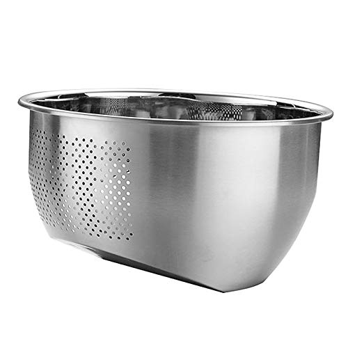 Premium Stainless Steel Rice Washing Bowl with Side Drainer - Large Capacity Kitchen Colander for Washing Rice, Fruits & Vegetables | Durable Food Strainer for Cooking, Meal Prep & Healthy Eating