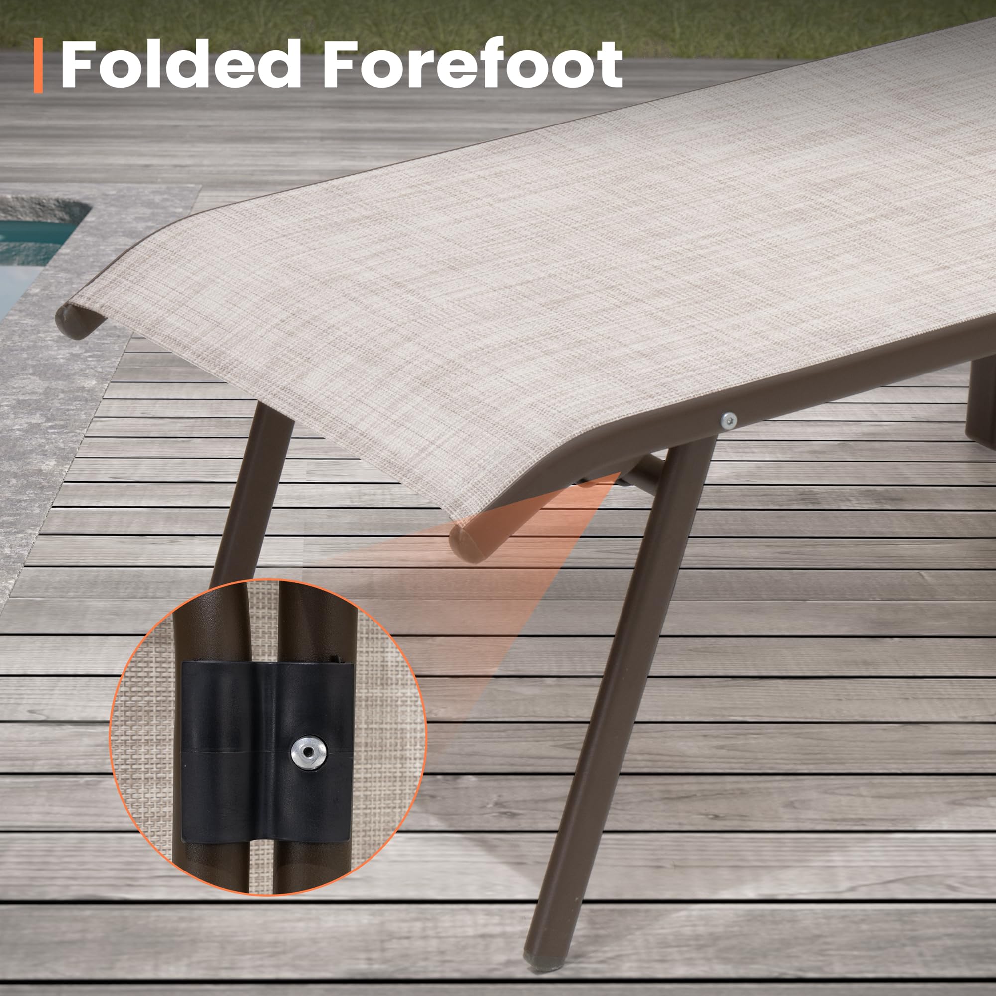 Adjustable Patio Chaise Lounge Chair - 5-Position Steel Folding Outdoor Recliner for Beach, Pool, Yard & Garden - 2-Piece Set in Beige - Perfect for Sunbathing, Relaxing by the Poolside or Backyard Lounging