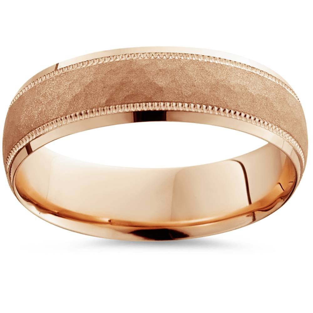 6mm 14K Rose Gold Hammered Men's Wedding Band Ring - Perfect for Engagement, Anniversary & Special Occasions